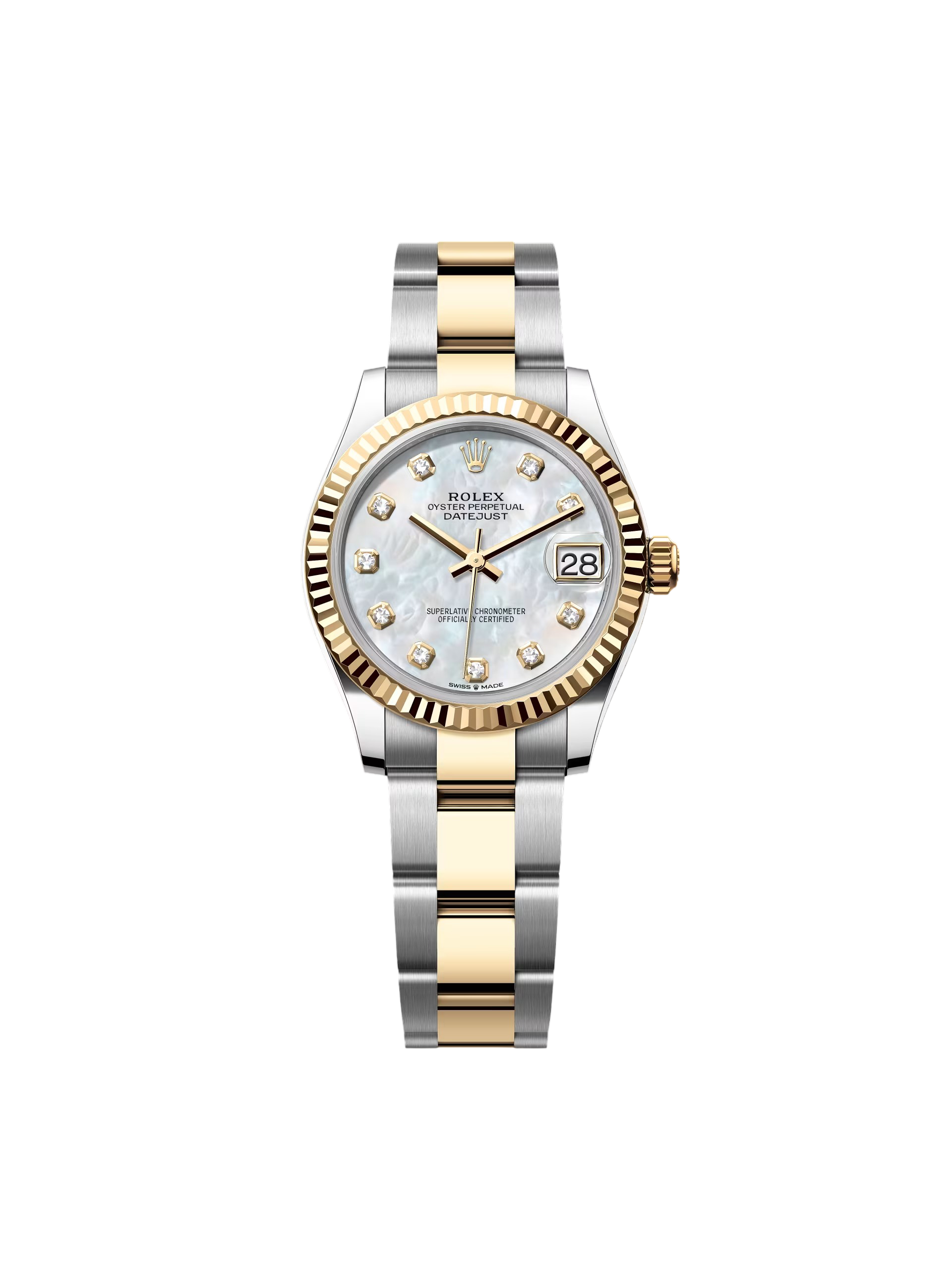 RLX Datejust m278273-0027/0028 31mm White Mother-of-Pearl Dial Stainless Steel and Yellow Gold Oyster Watch