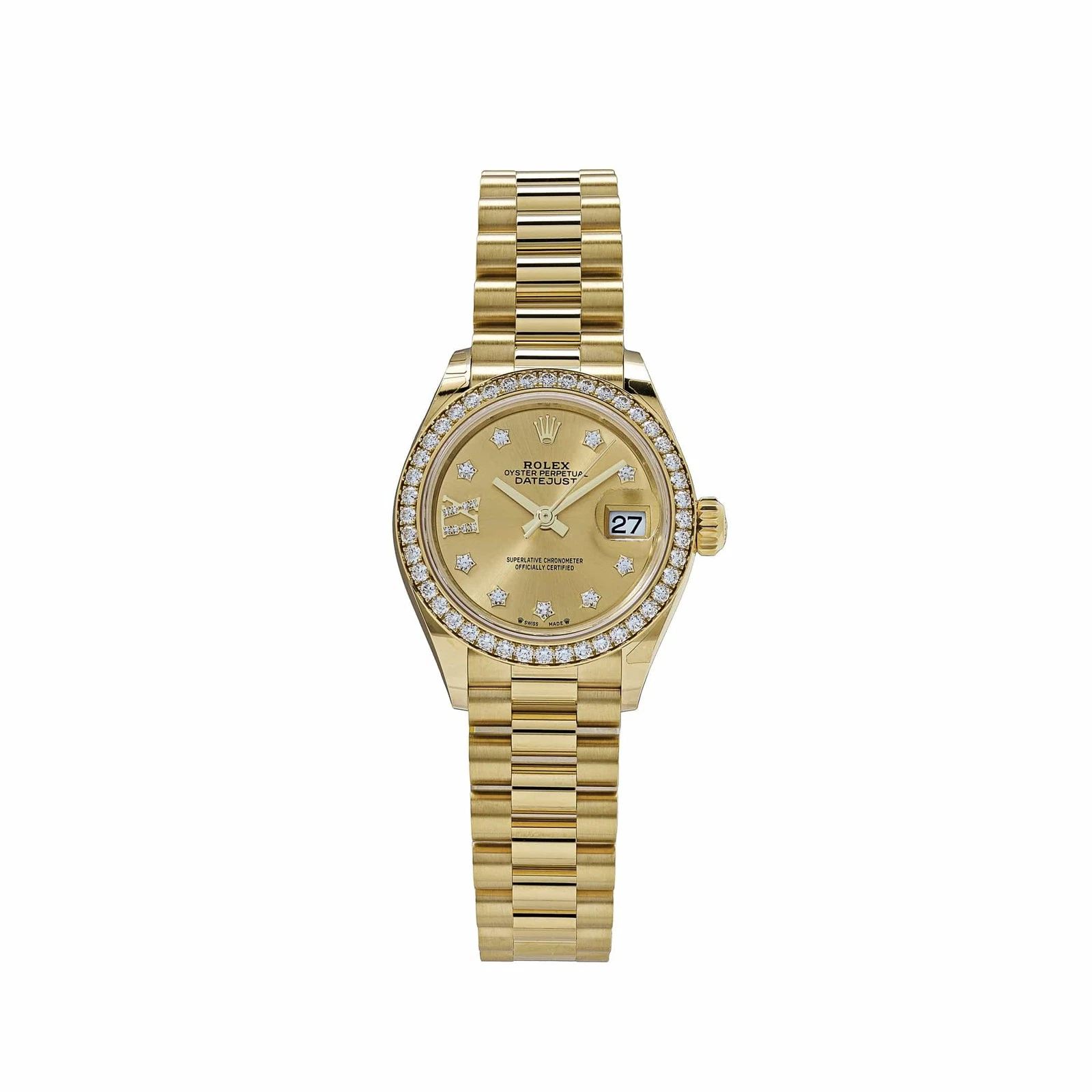 RLX Lady-Datejust 28mm 279138RBR Champagne Diamond Dial and Diamond Bezel Yellow Gold Bracelet