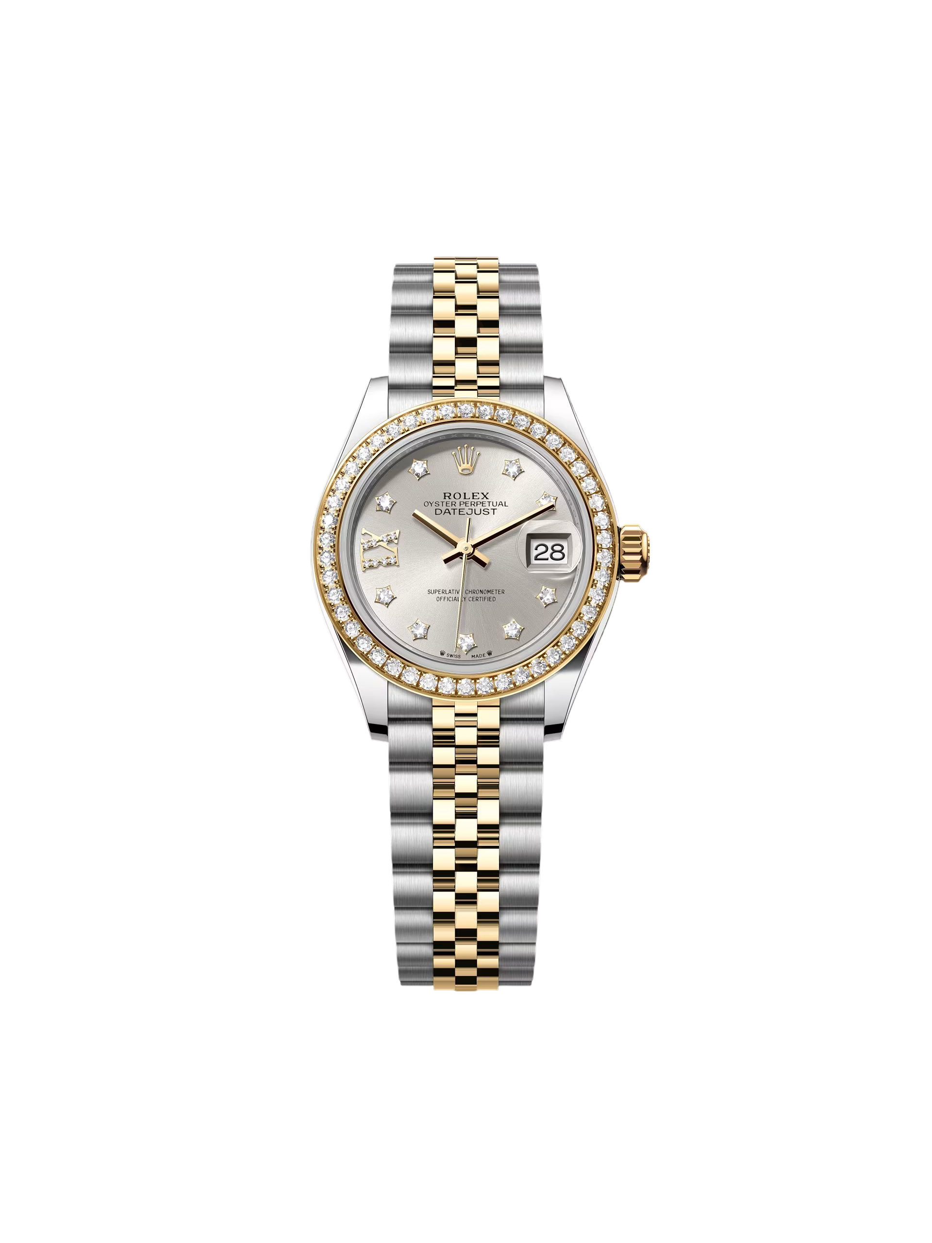 RLX Lady-Datejust 28mm 279383RBR Silver Diamond Dial Yellow Rolesor Oyster Bracelet