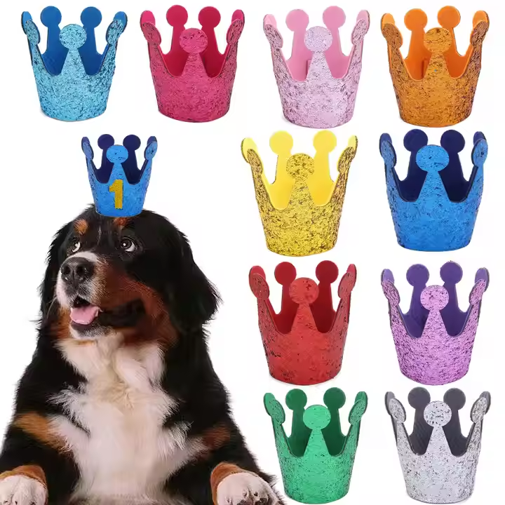 Factory Supply Glitter Dog Crown Pet Hats for Party Decorations
