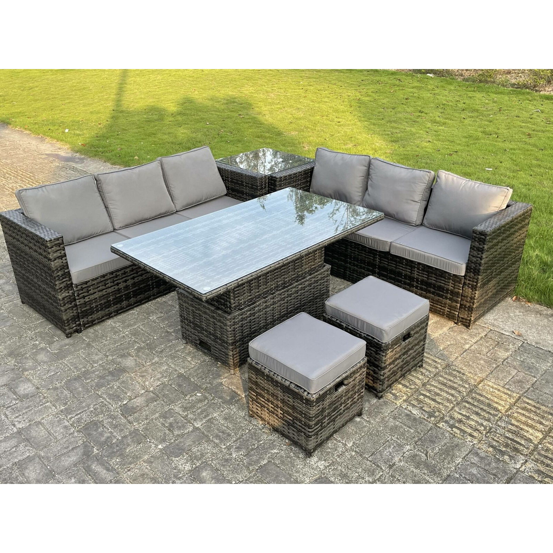 Wicker Rattan Garden Furniture Raised Table Setting Footrest Dark Grey Mix