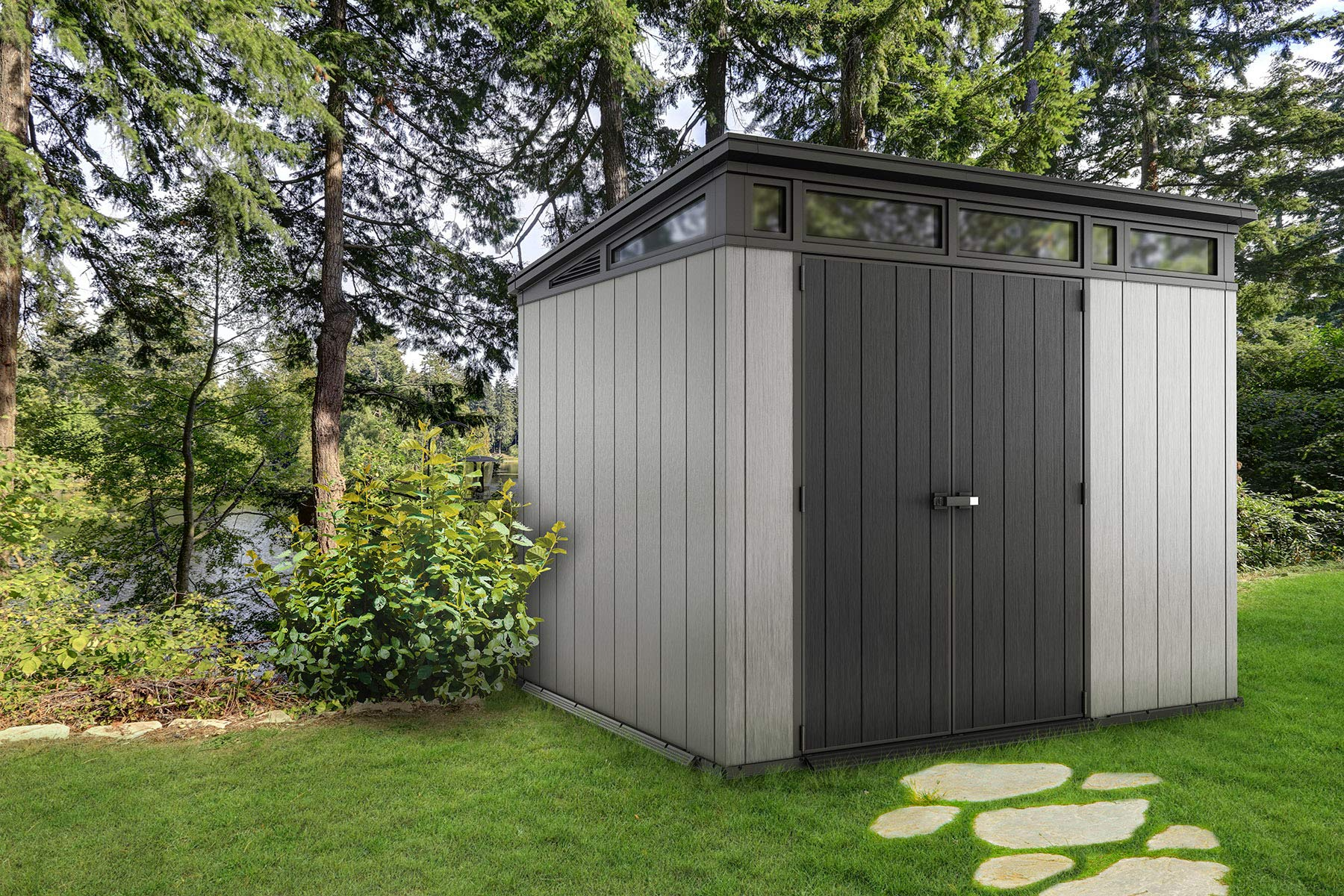 9x7 Foot Large Outdoor Shed with Floor with Modern Design for Patio Furniture, Tools
