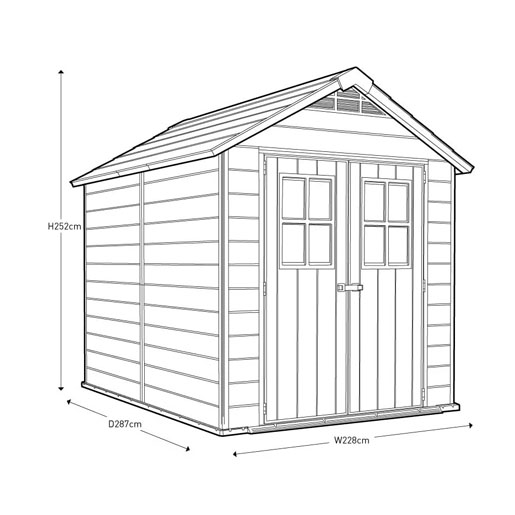 Keter Newton Outdoor Plastic Garden Storage Shed, Brown, 7.5 x 7 feet