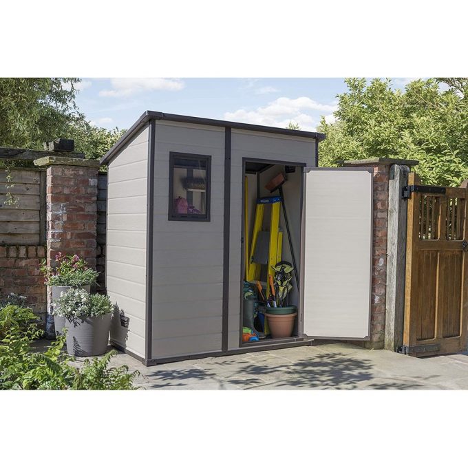 Keter Manor Pent Outdoor Garden Storage Shed, Beige/Brown, 6 x 4 ft