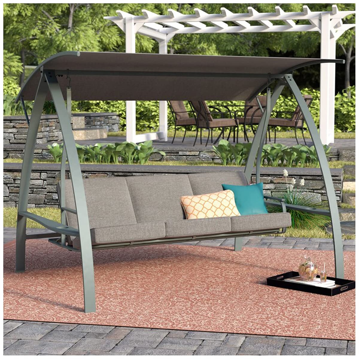3 Person Patio Swinging Bench Chair 3-Seat Daybed Porch Swing Seater Outdoor Porch Swing