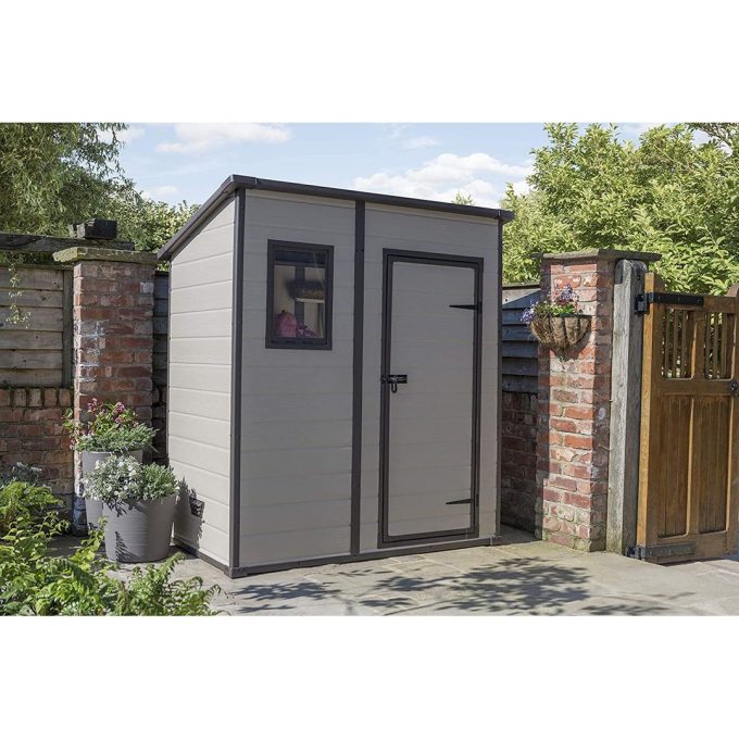 Keter Manor Pent Outdoor Garden Storage Shed, Beige/Brown, 6 x 4 ft