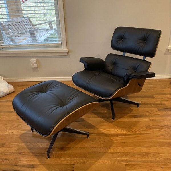 【Furniture】Genuine Leather Recliner with Ottoman, Mid Century Classic Lounge Chair