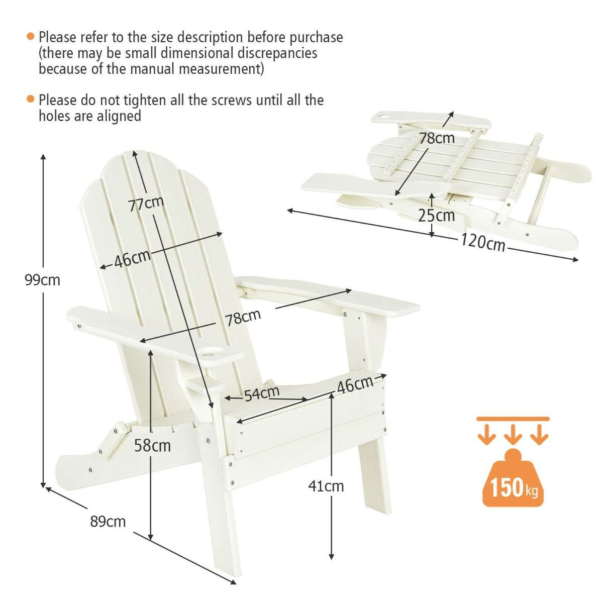 Adirondack Chair, Weather Resistant HIPS Garden Chair with Movable Cup Holder