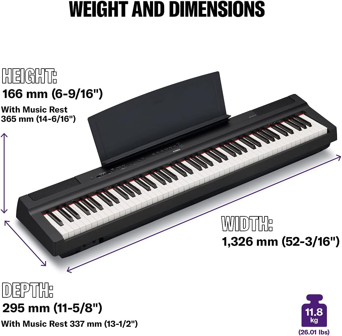 Yamaha P125 88-Key Weighted Action Digital Piano with Power Supply and Sustain Pedal, White