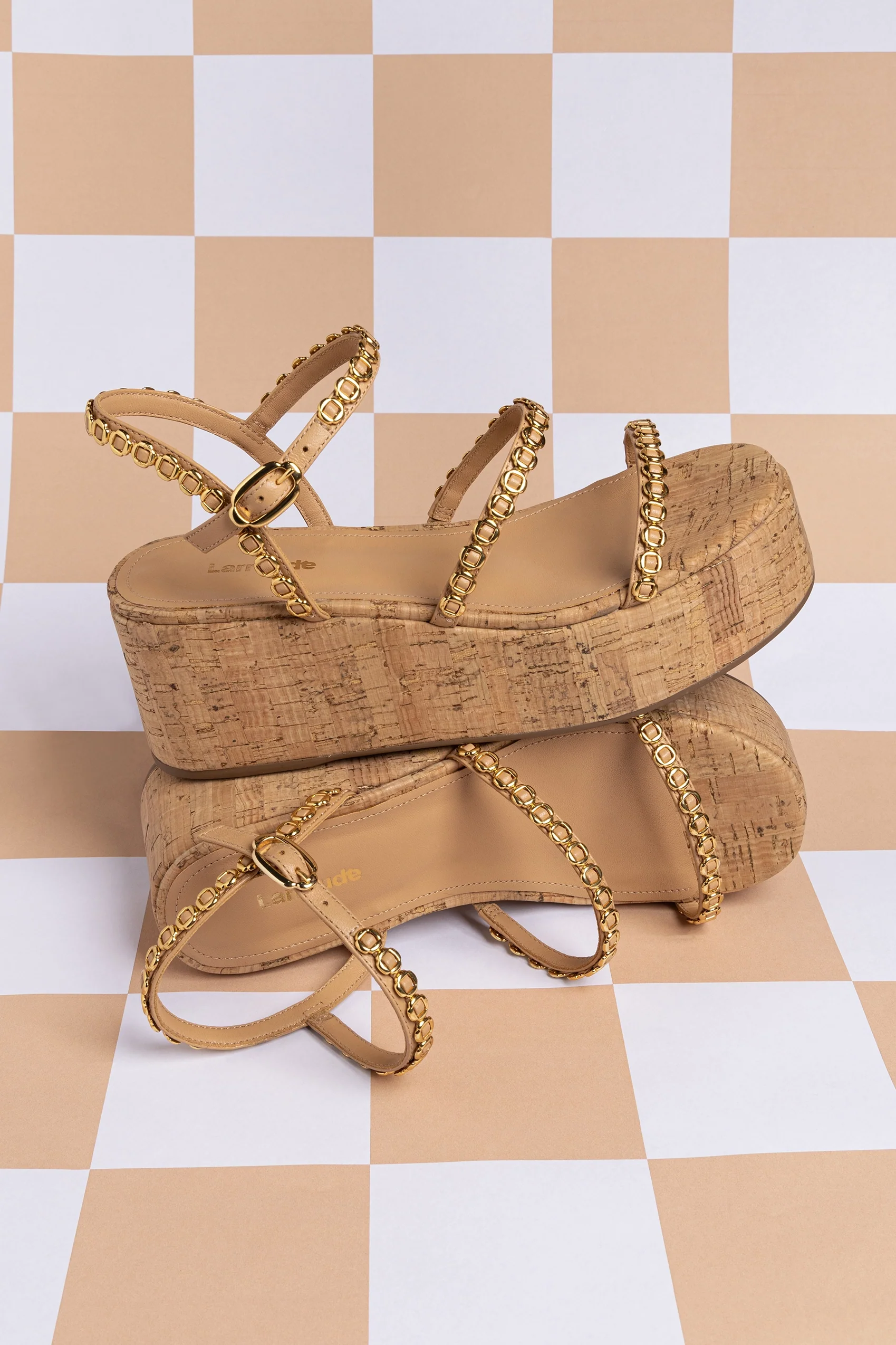 Gio Milanina Flatform In Tan Leather and Natural Cork