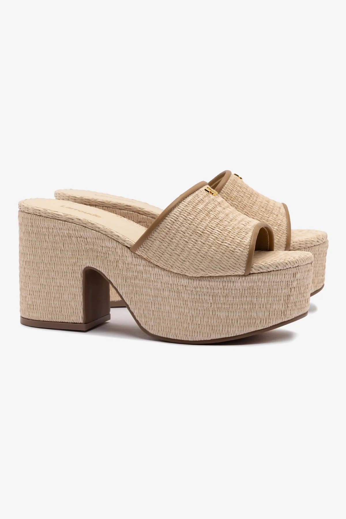 Miso Platform Sandal In Natural Raffia and Hazelnut Trimming