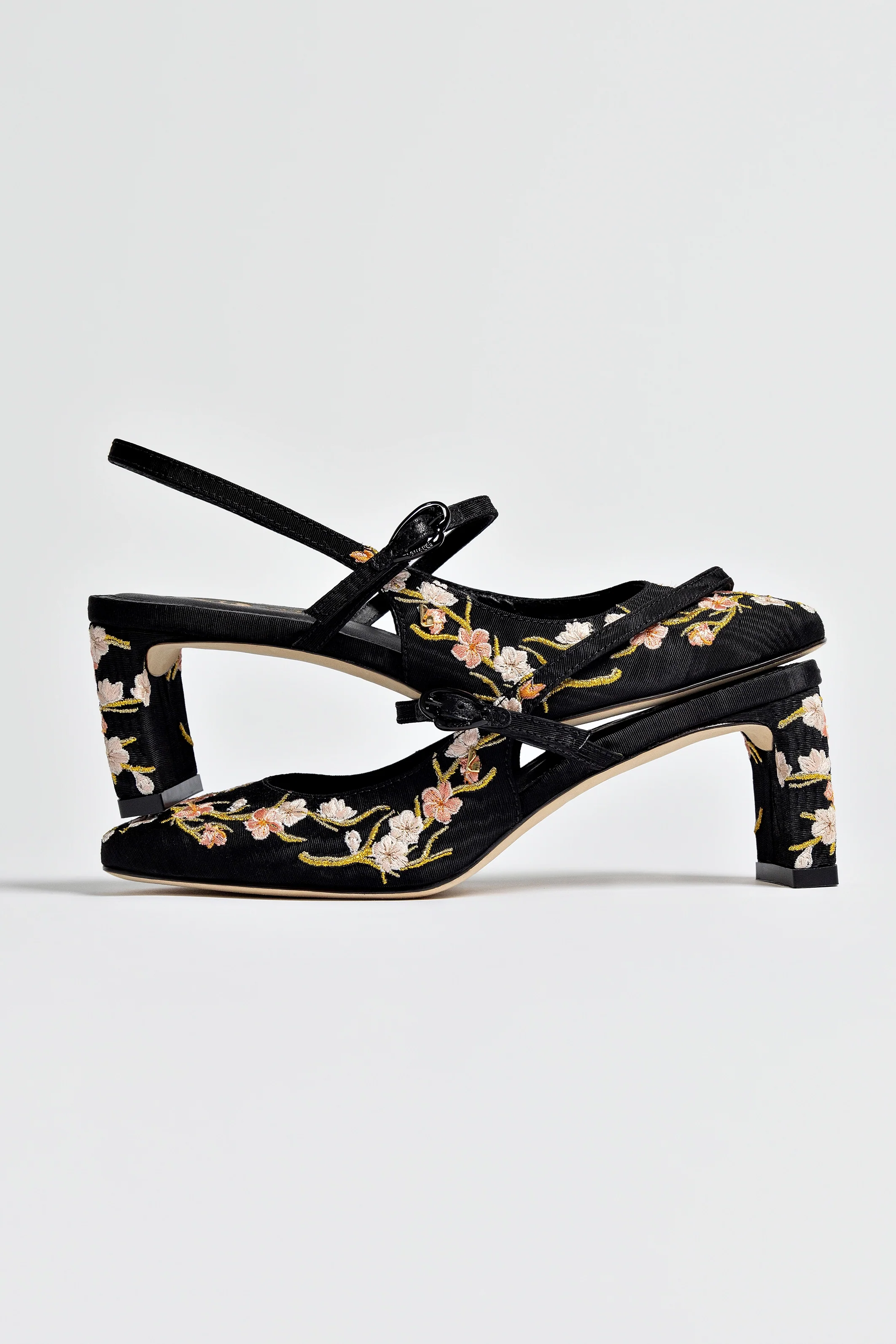 Georgina Pump In Black Sakura Printed Fabric