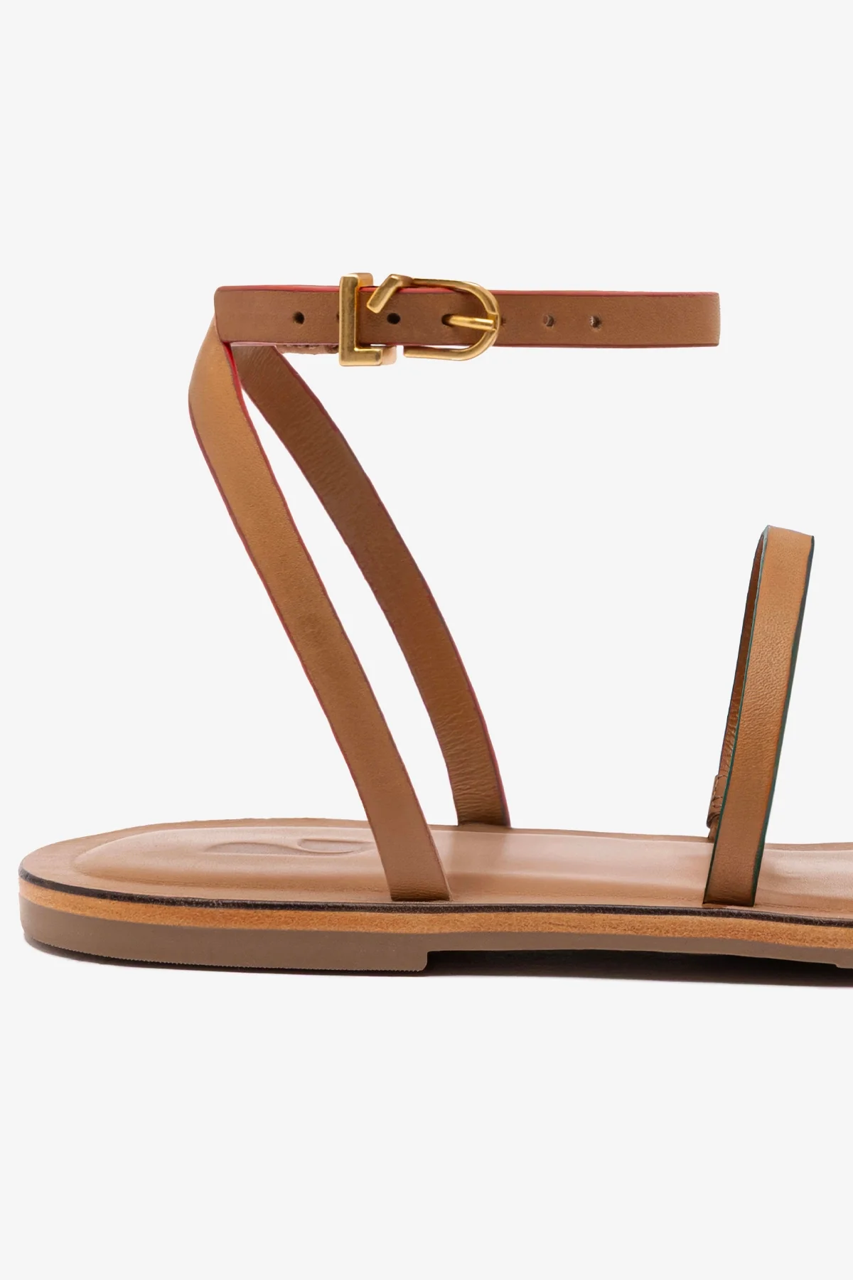 Biarritz Flat Sandal In Light Caramel Leather