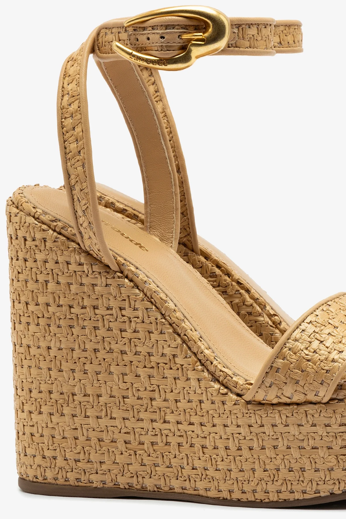 Verona Hi Wedge In Beige Leather and Natural Raffia