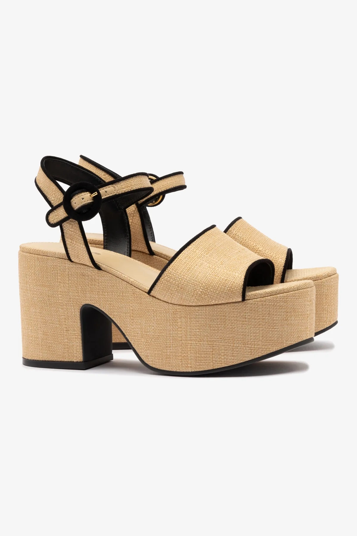 Miso Sandal In Beige Raffia and Black Trimming