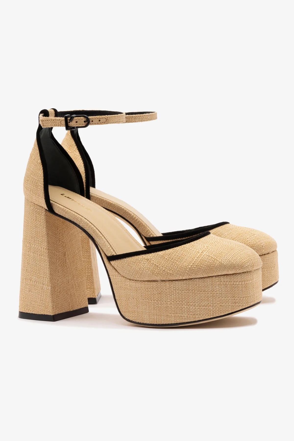 Ari Pump In Beige Raffia and Black Trimming