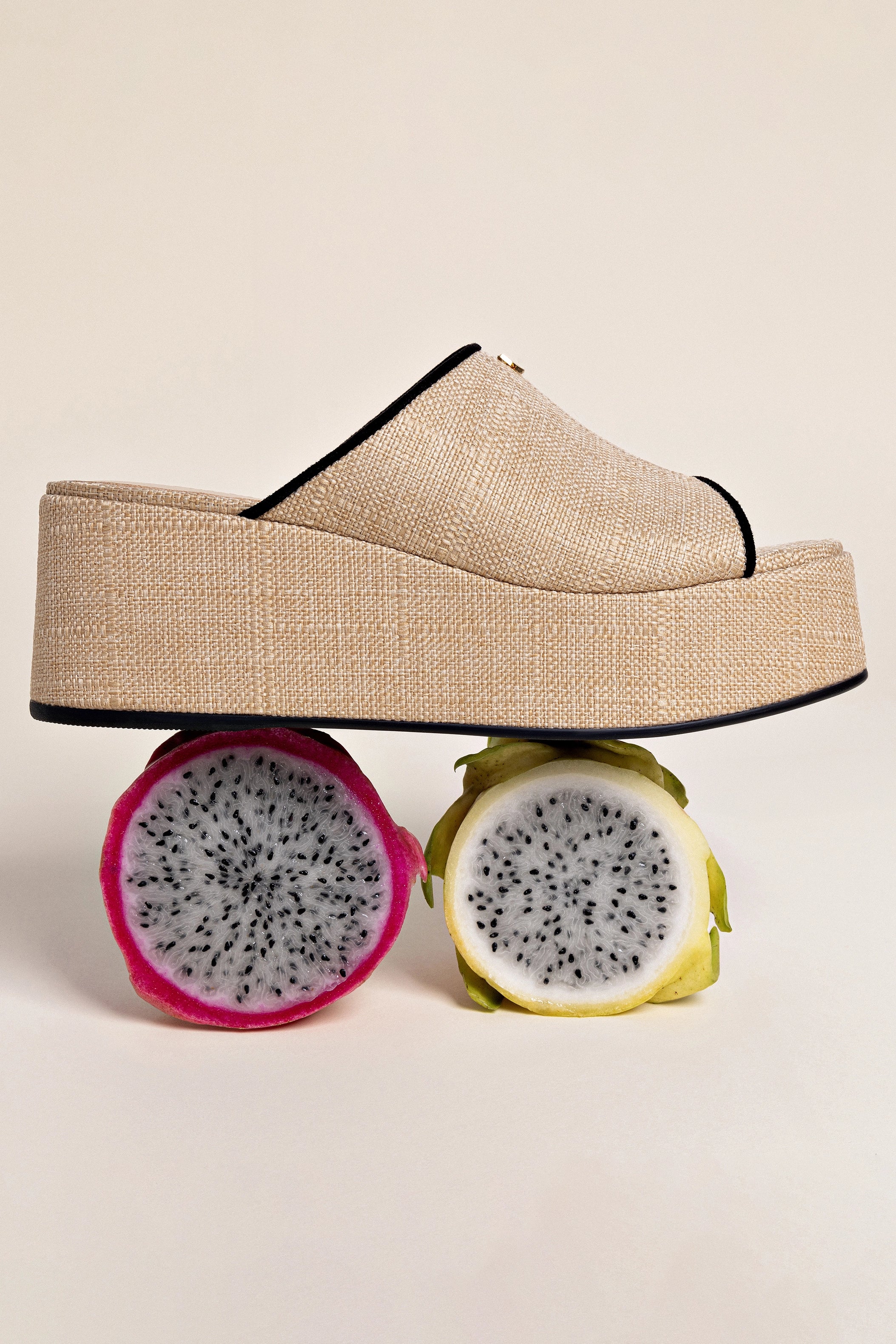 Charli Mule In Beige Raffia and Black Trimming