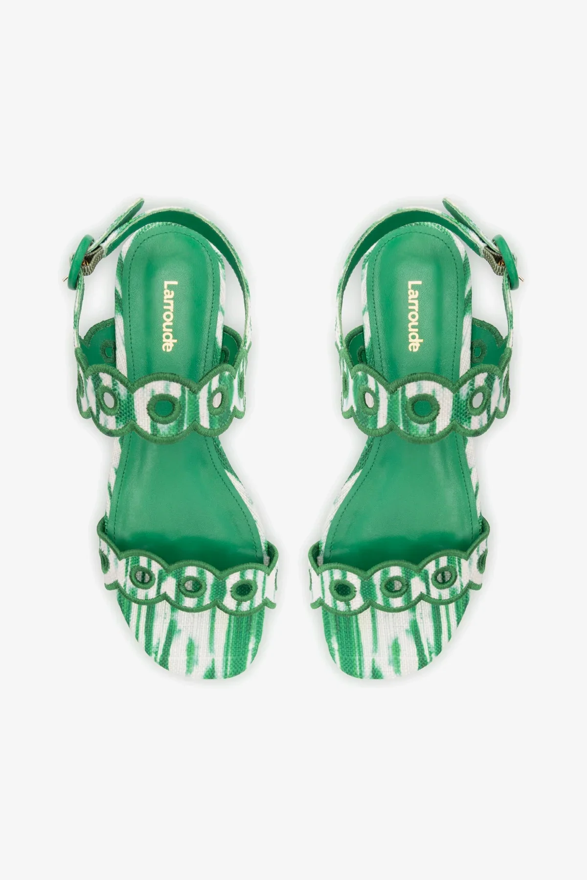 Florence Broderie Flat Sandal In Tie Dye Evergreen Raffia