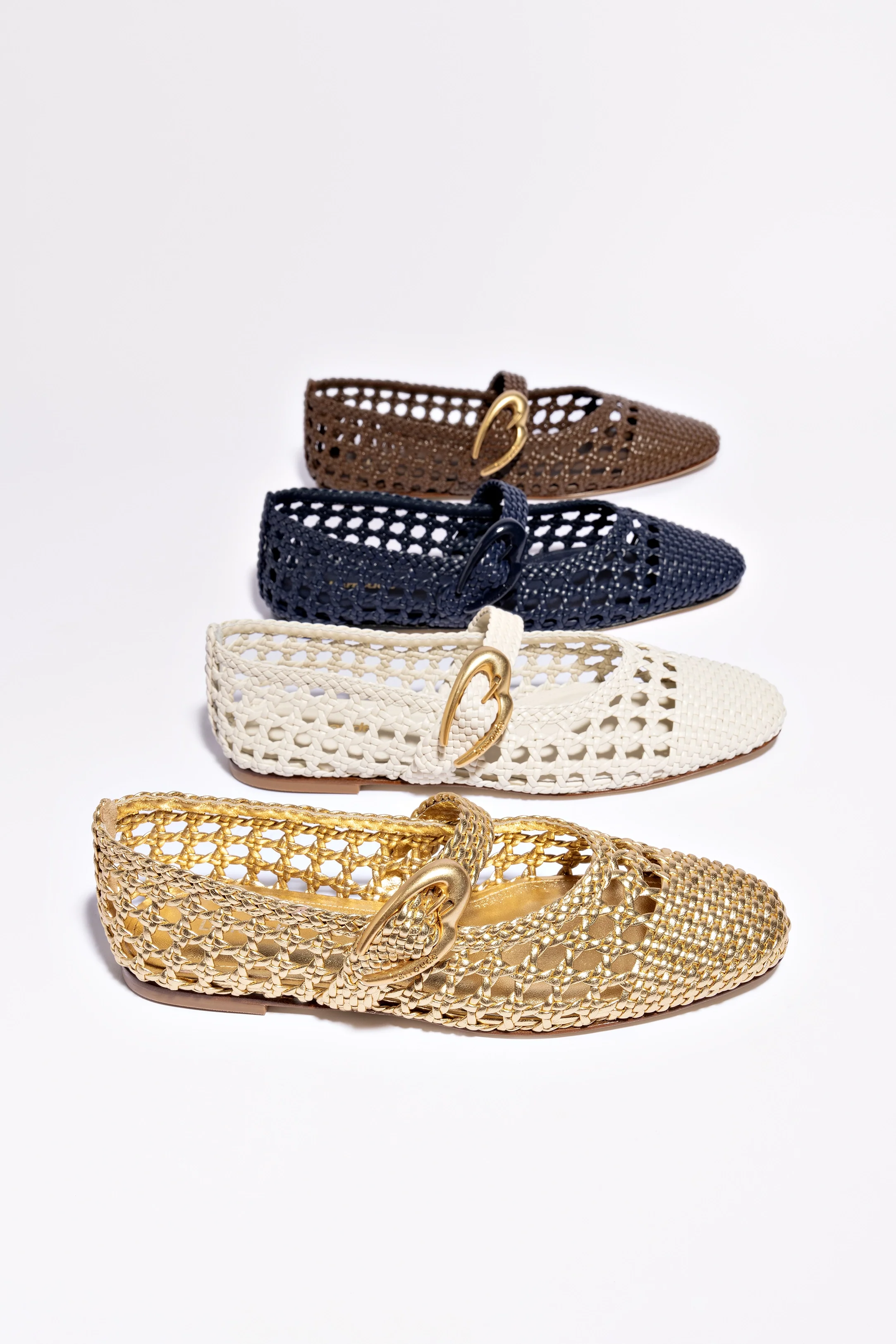 Verona Macrame Ballet Flat In Gold Metallic Leather
