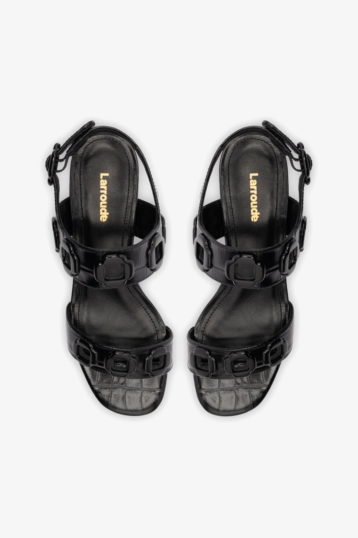 Milan Block Sandal In Black Croc Printed Leather