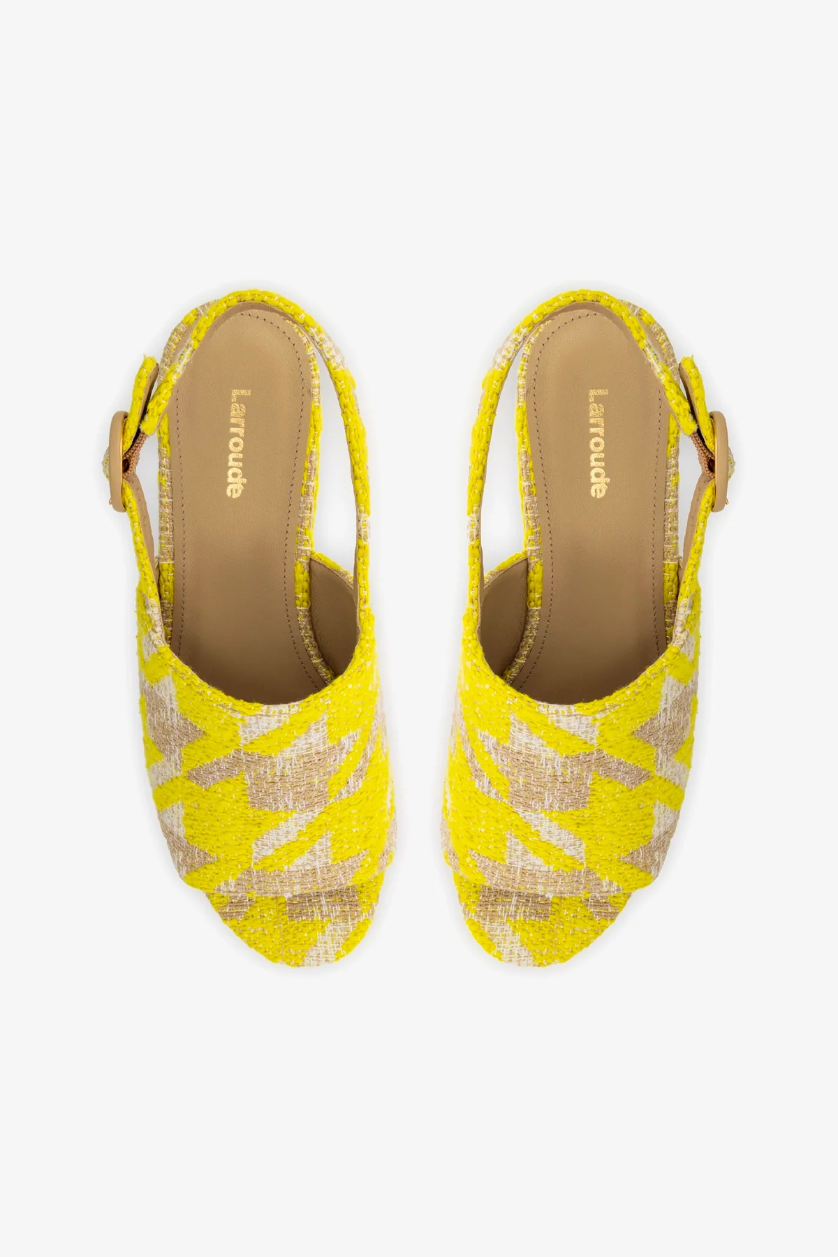 Miso Platform Sandal In Yellow Houndstooth Fabric