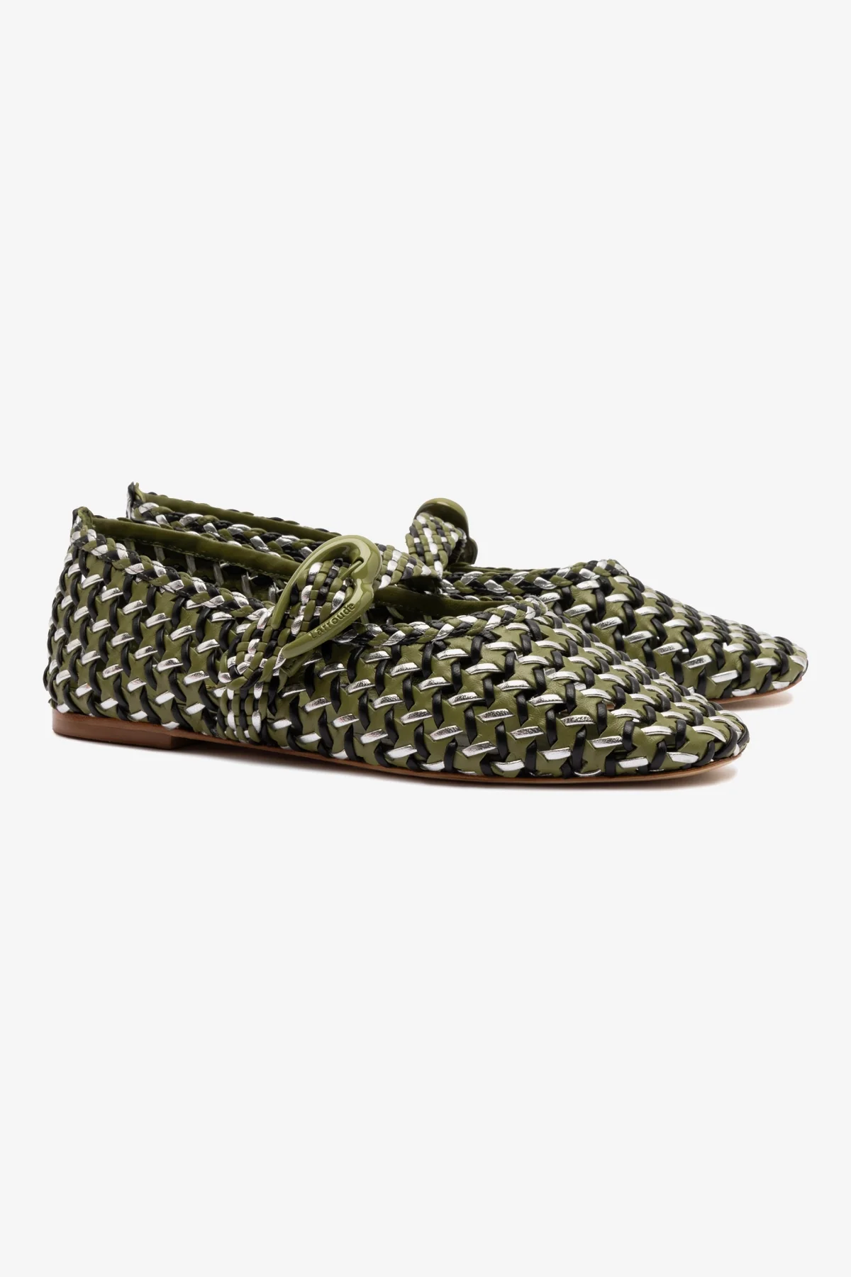 Verona Macrame Ballet Flat In Seaweed, Black and Silver Metallic Leather