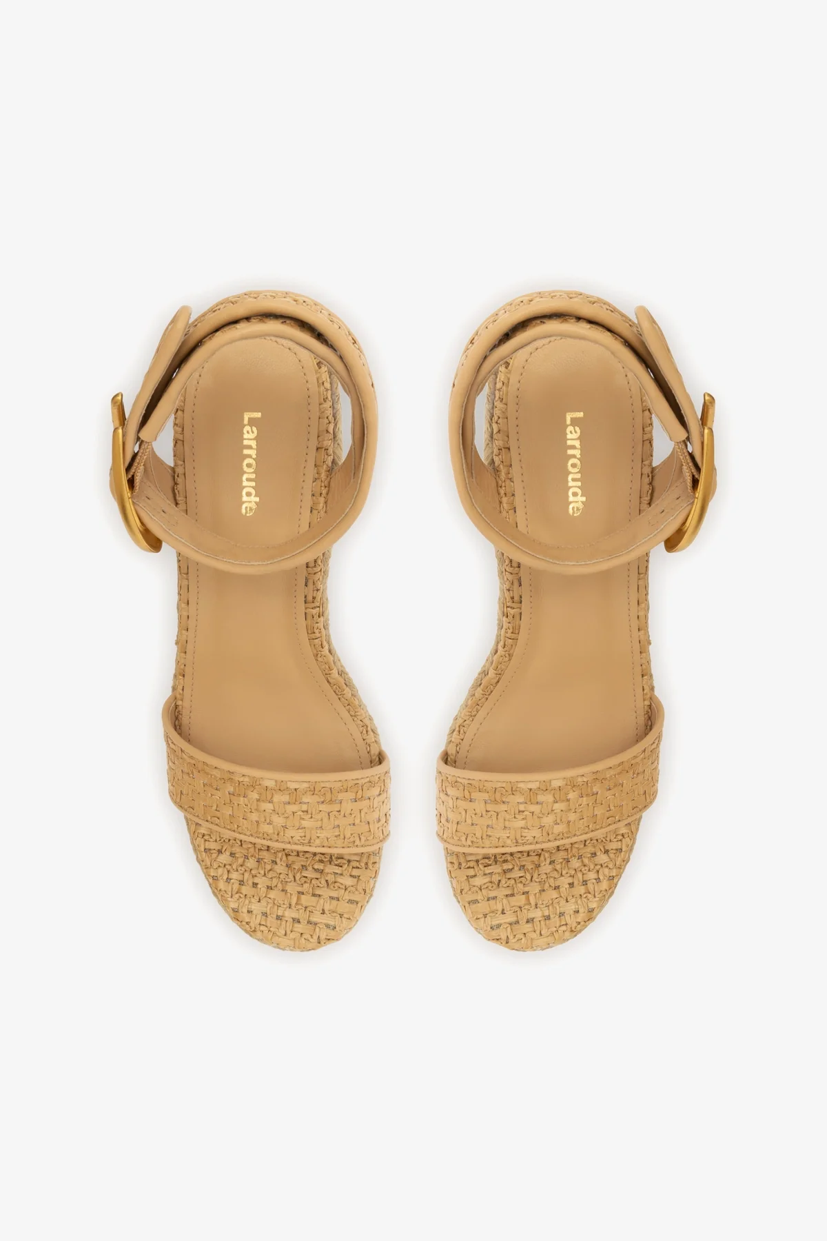 Verona Hi Wedge In Beige Leather and Natural Raffia