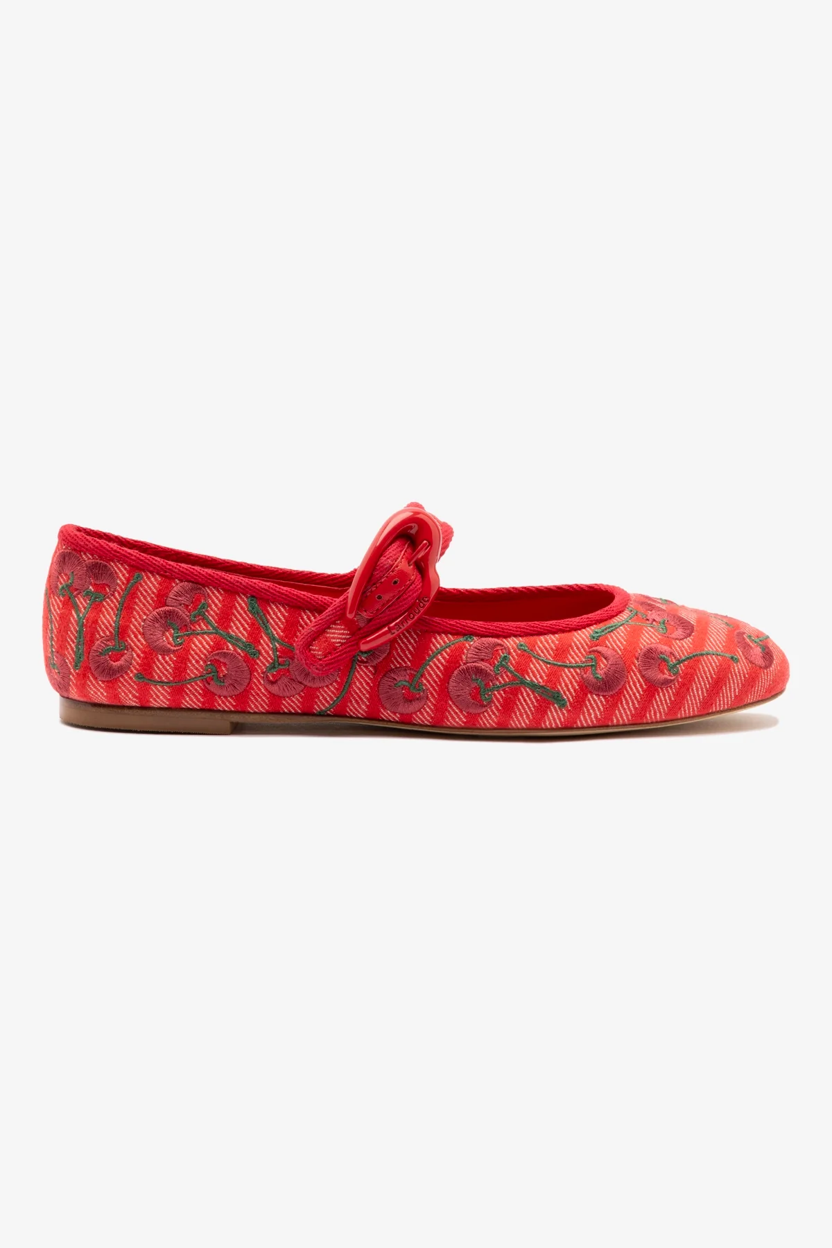 Verona Ballet Flat In Raspberry Striped Fabric and Cherry Embroidery