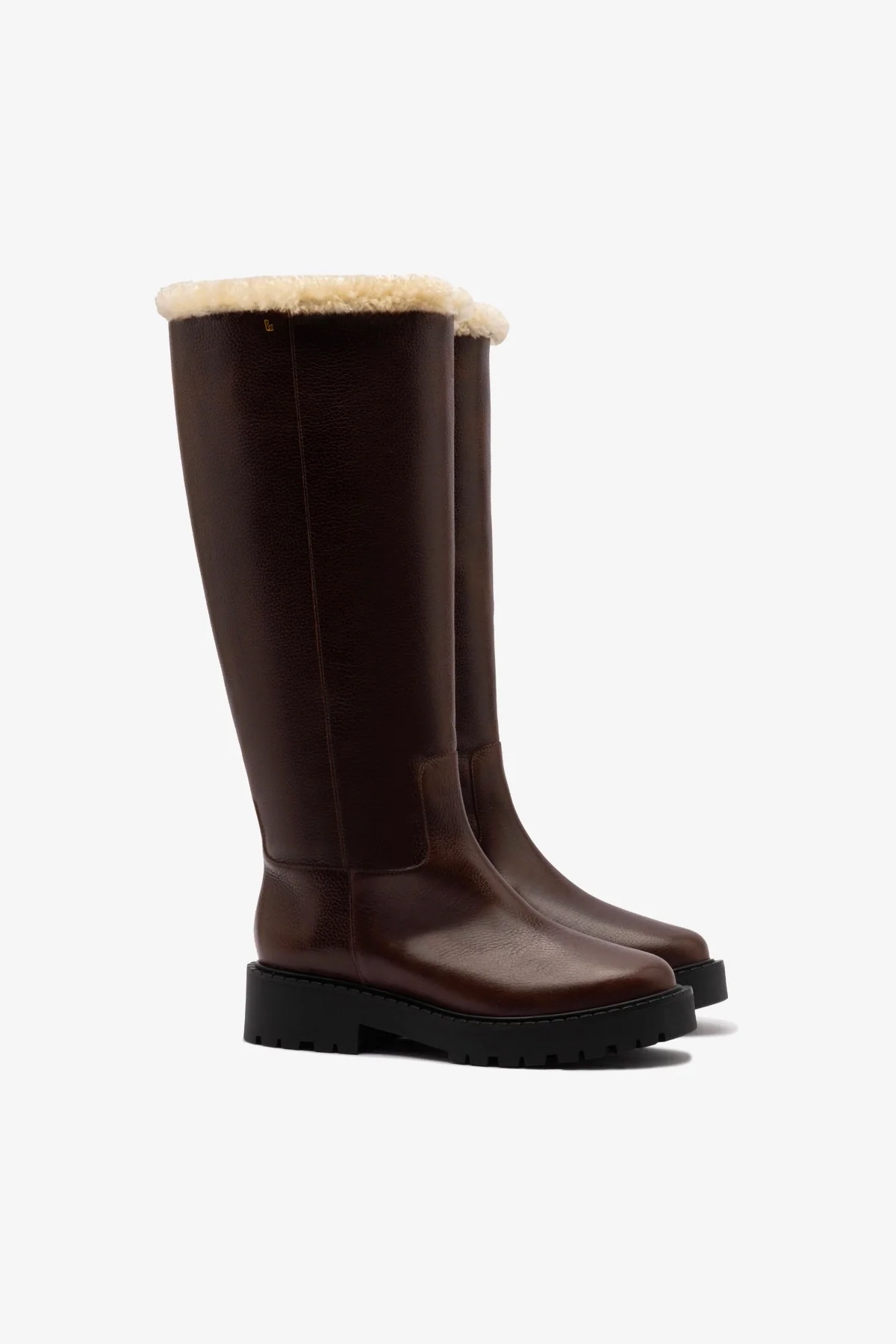 Anne Lugsole Boot In Brown Leather And Natural Shearling