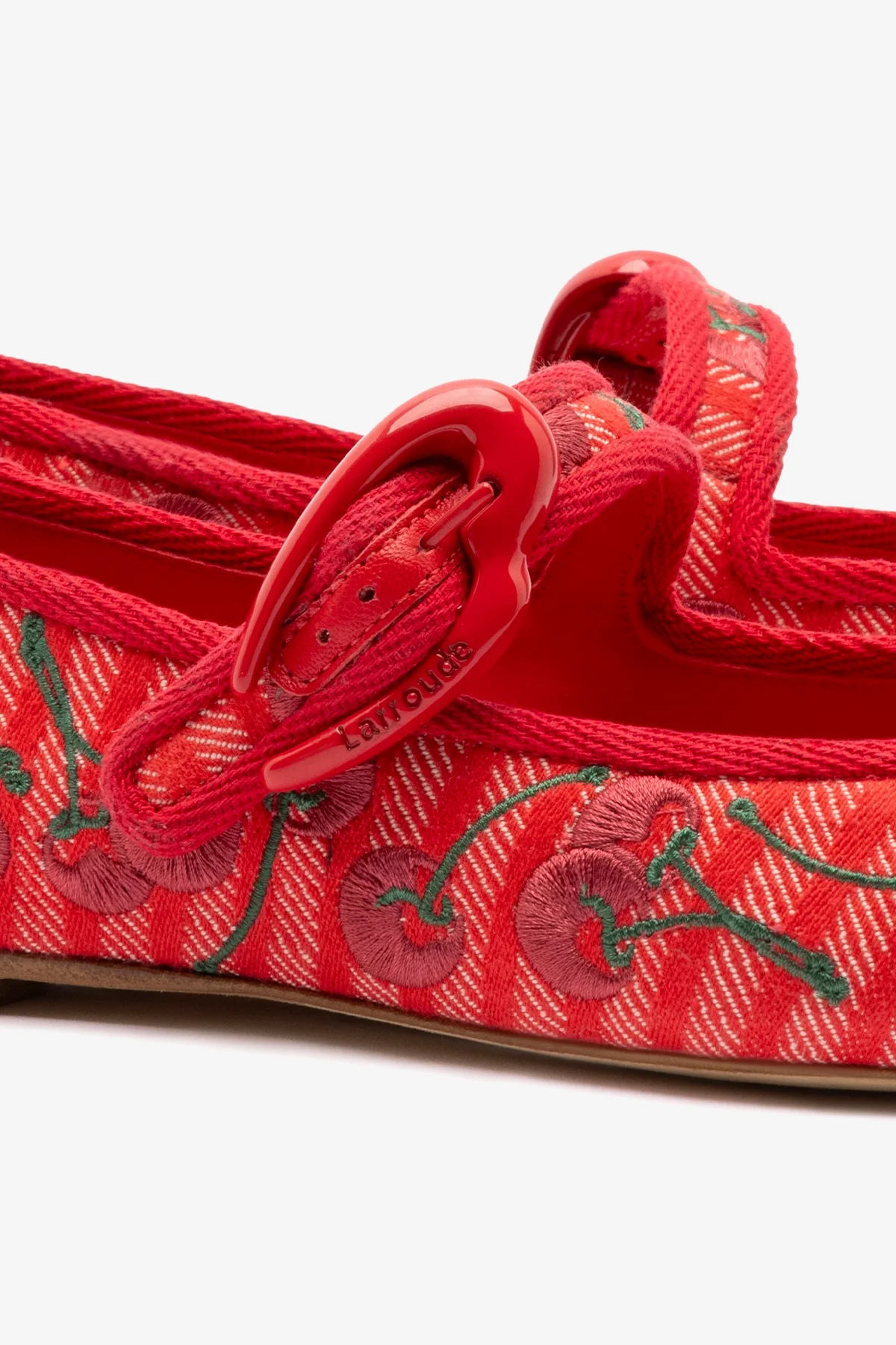 Verona Ballet Flat In Raspberry Striped Fabric and Cherry Embroidery