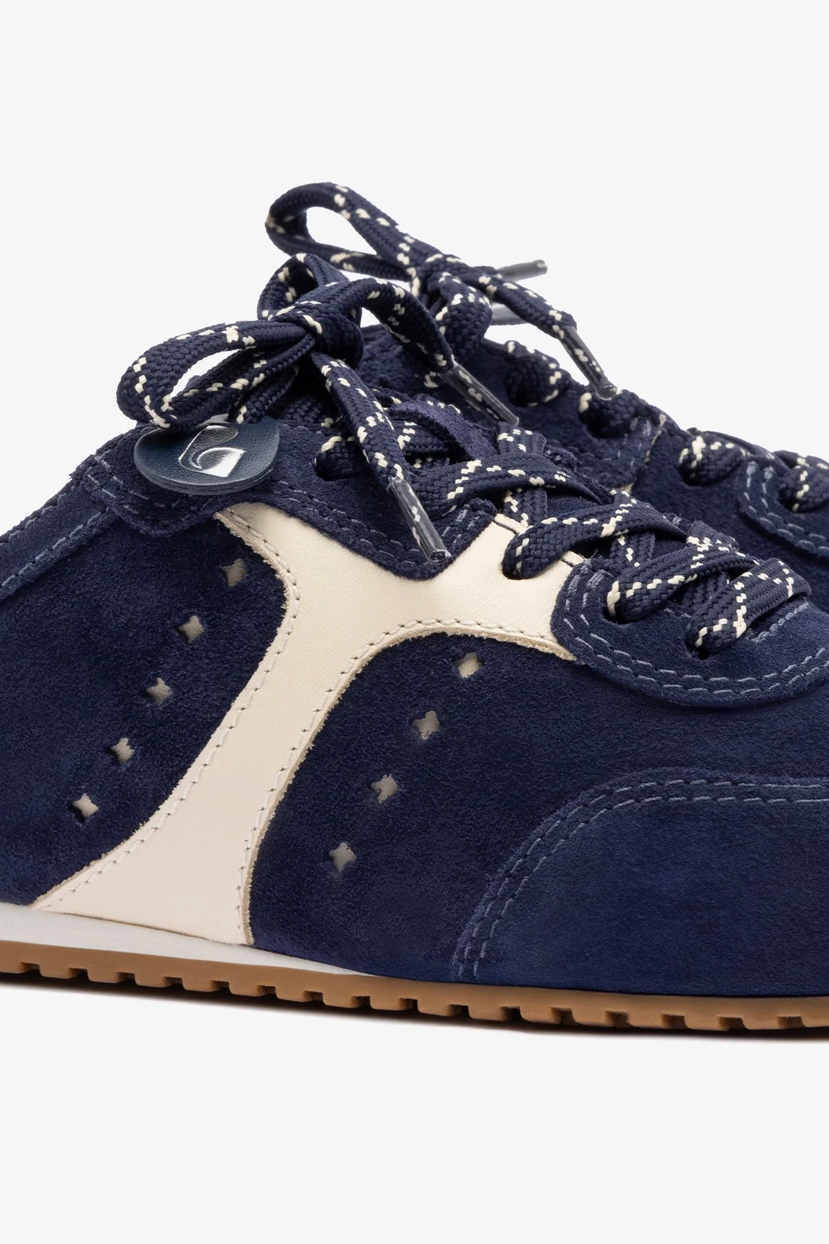 Stella Mule In Navy Suede and Ivory Leather