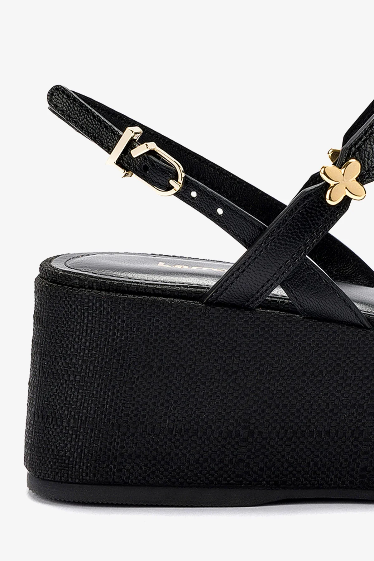 Harmony Flatform Sandal In Black Raffia