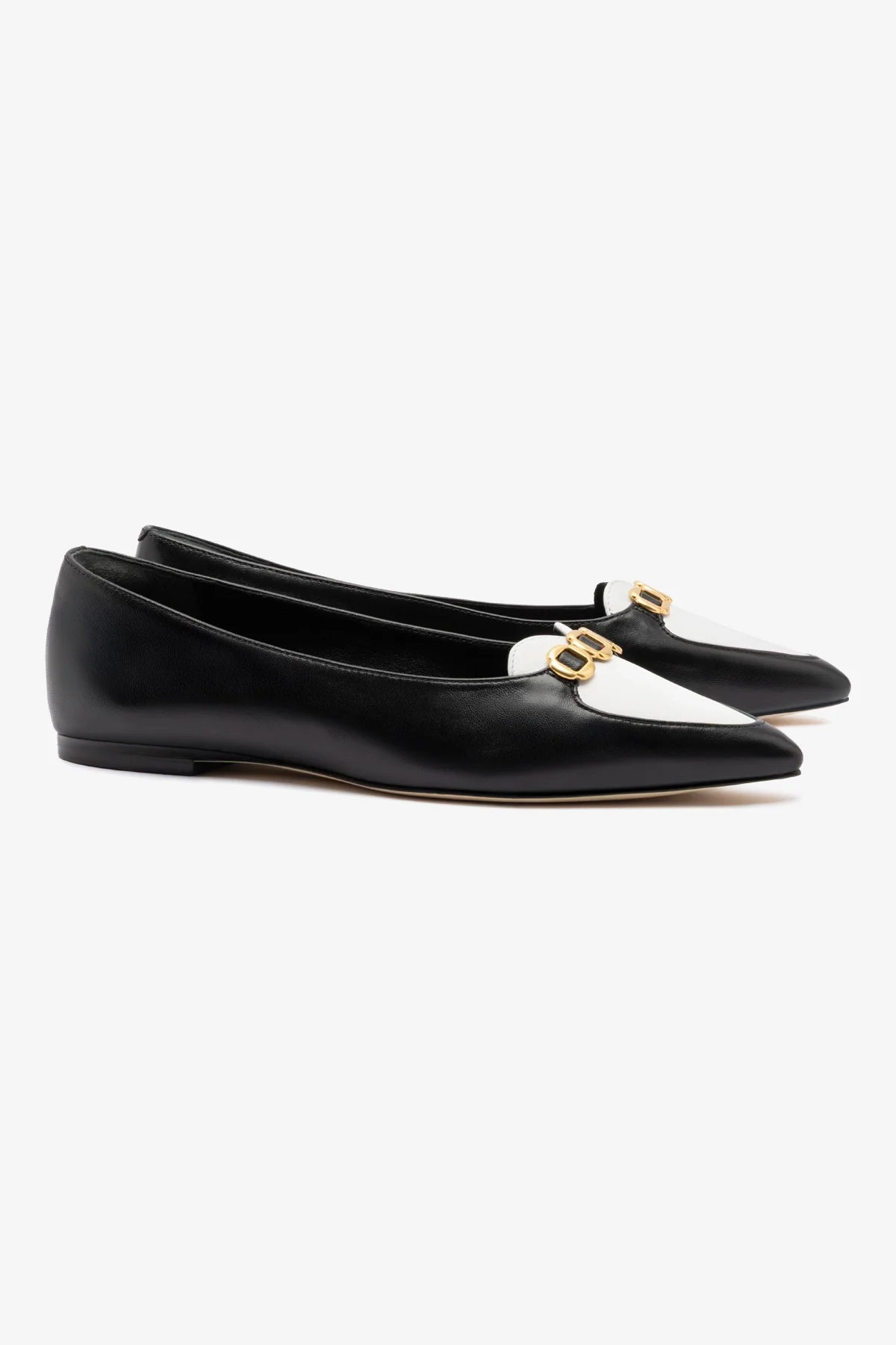 Audrey Flat In Black and White Leather