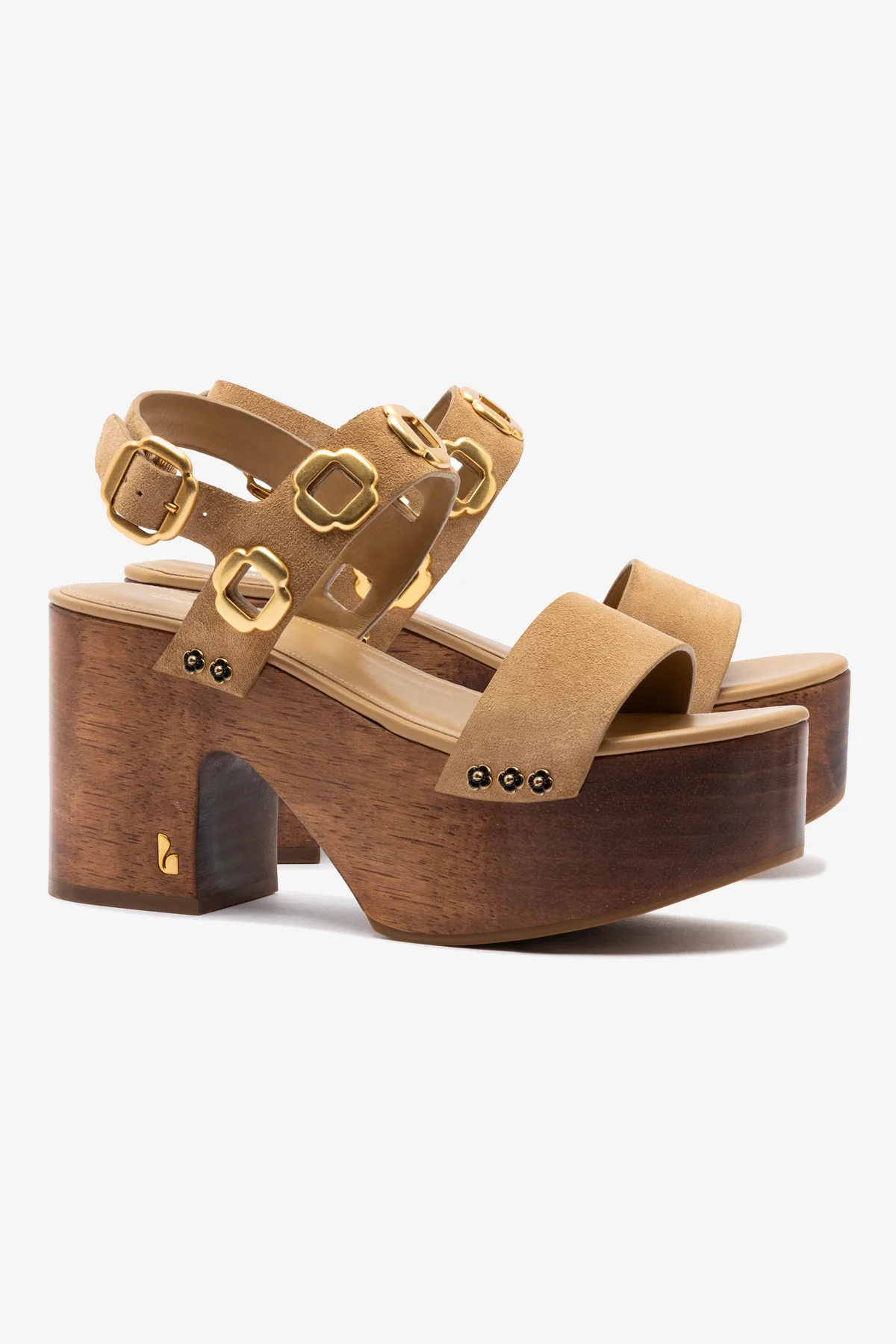 Miso Wooden Platform Sandal In Peanut Suede