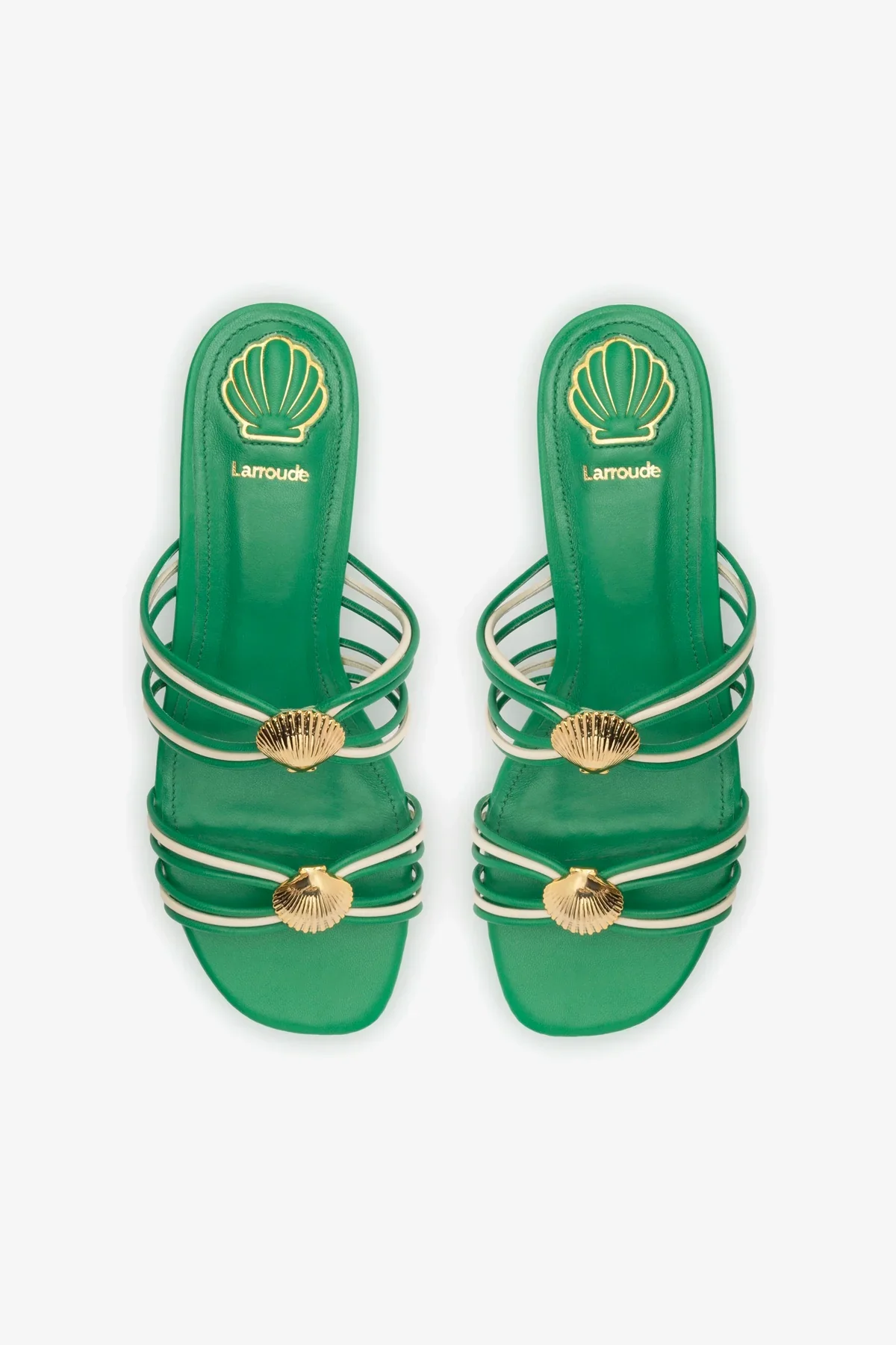 Shelly Flat Mule In Evergreen and Ivory Leather