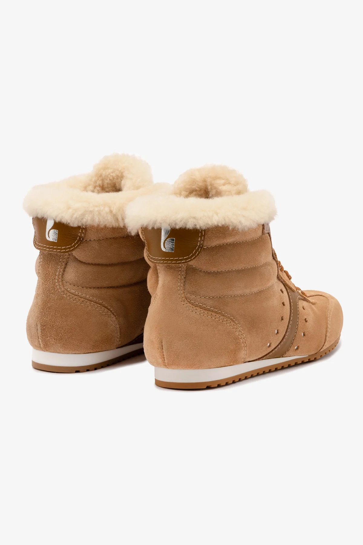 Stella Mid Sneaker In Peanut Suede And Natural Shearling