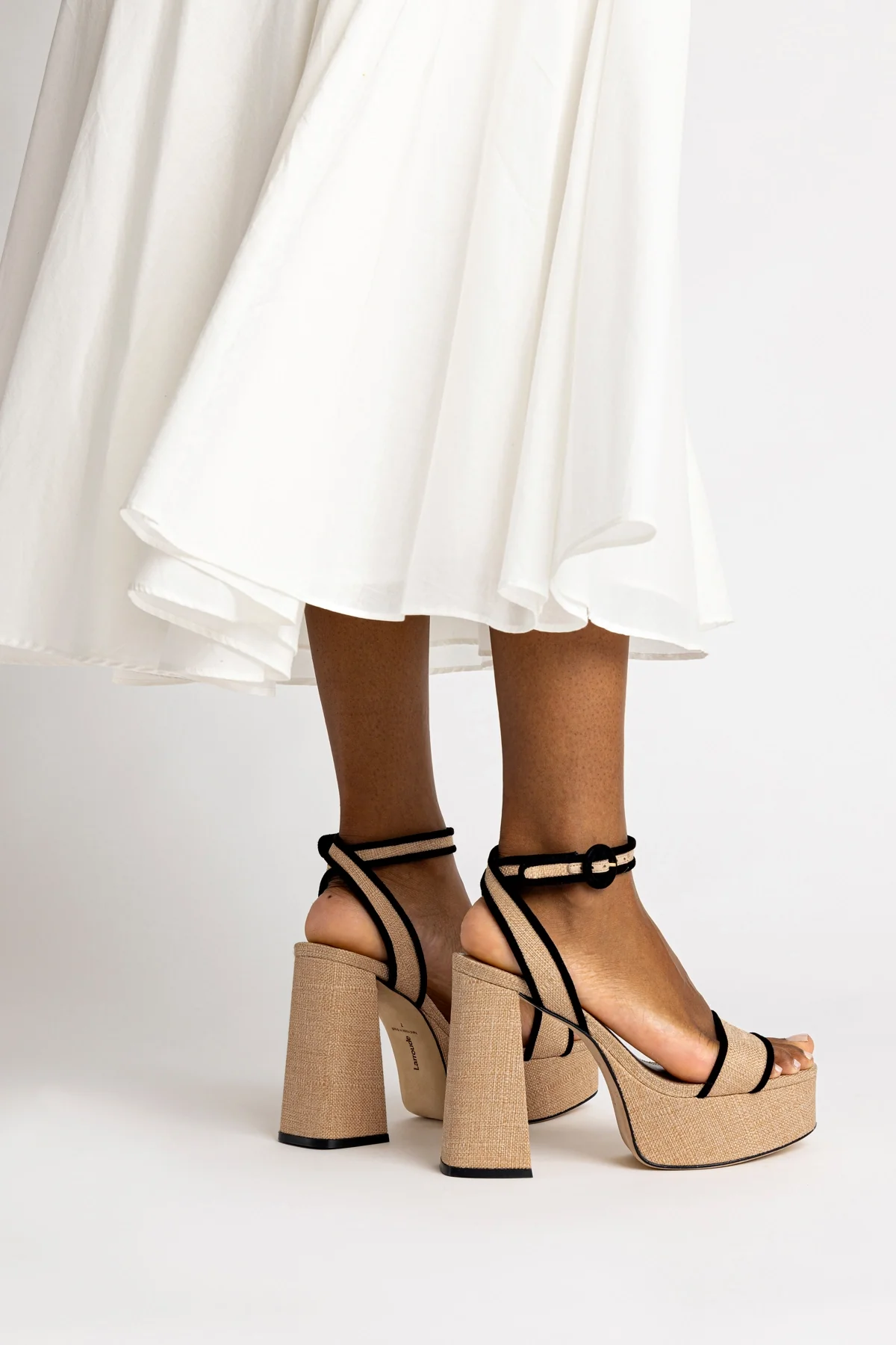 Dolly Sandal In Beige Raffia and Black Trimming