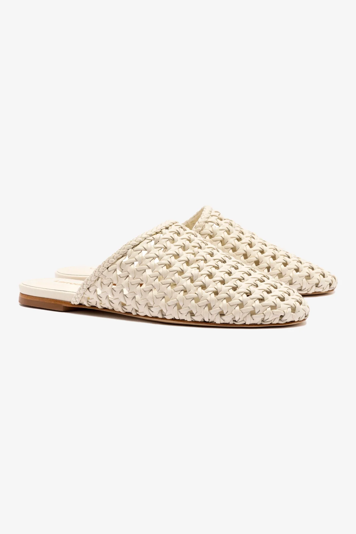 Venice Macrame Flat Mule In Ivory Leather