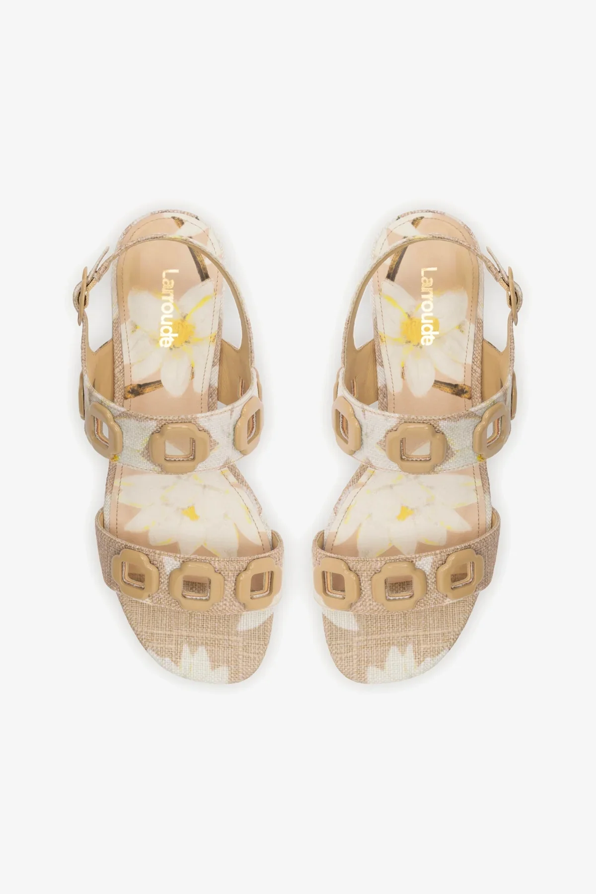 Milan Flat Sandal In Beige Printed Raffia