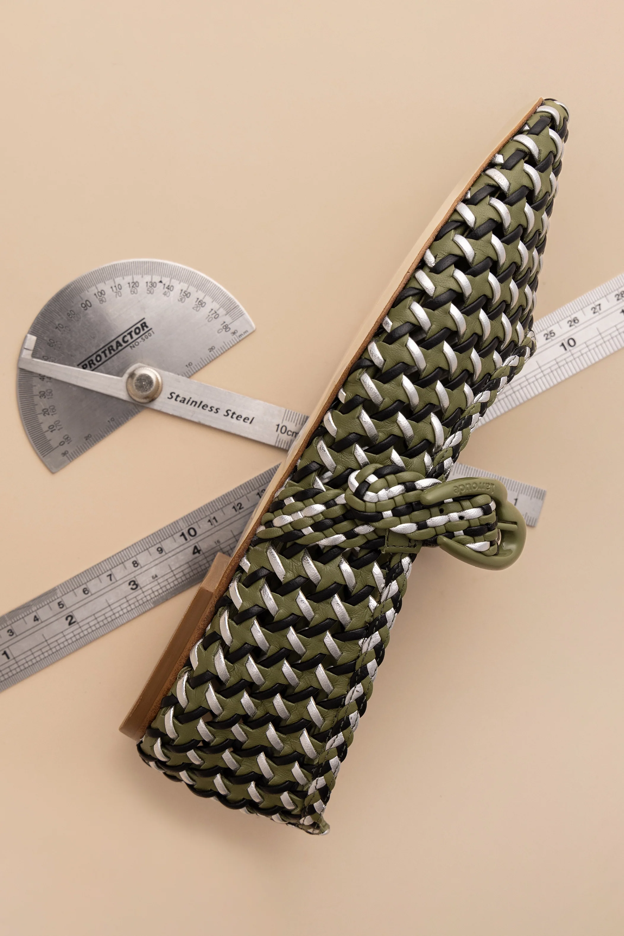 Verona Macrame Ballet Flat In Seaweed, Black and Silver Metallic Leather