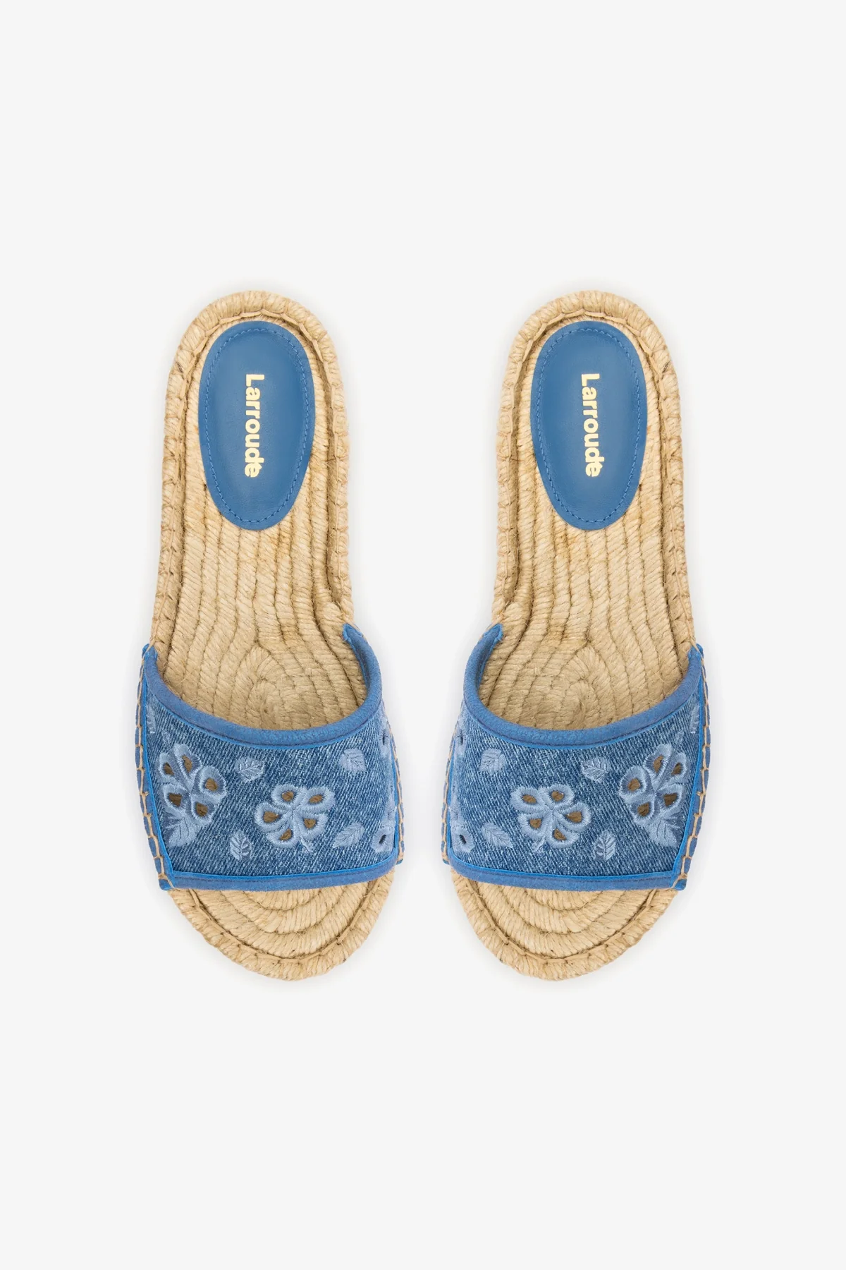 Letizia Espadrille Flatform In Blue Stoned Denim and Hibiscus Broderie