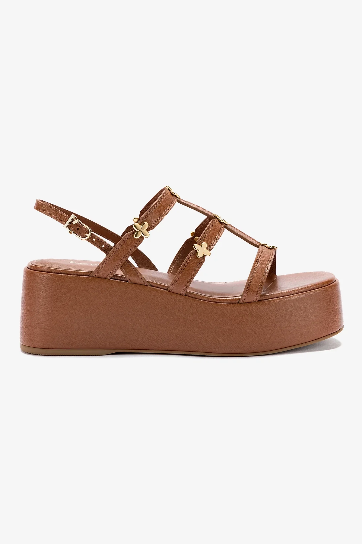 Harmony Flatform Sandal In Caramel Leather