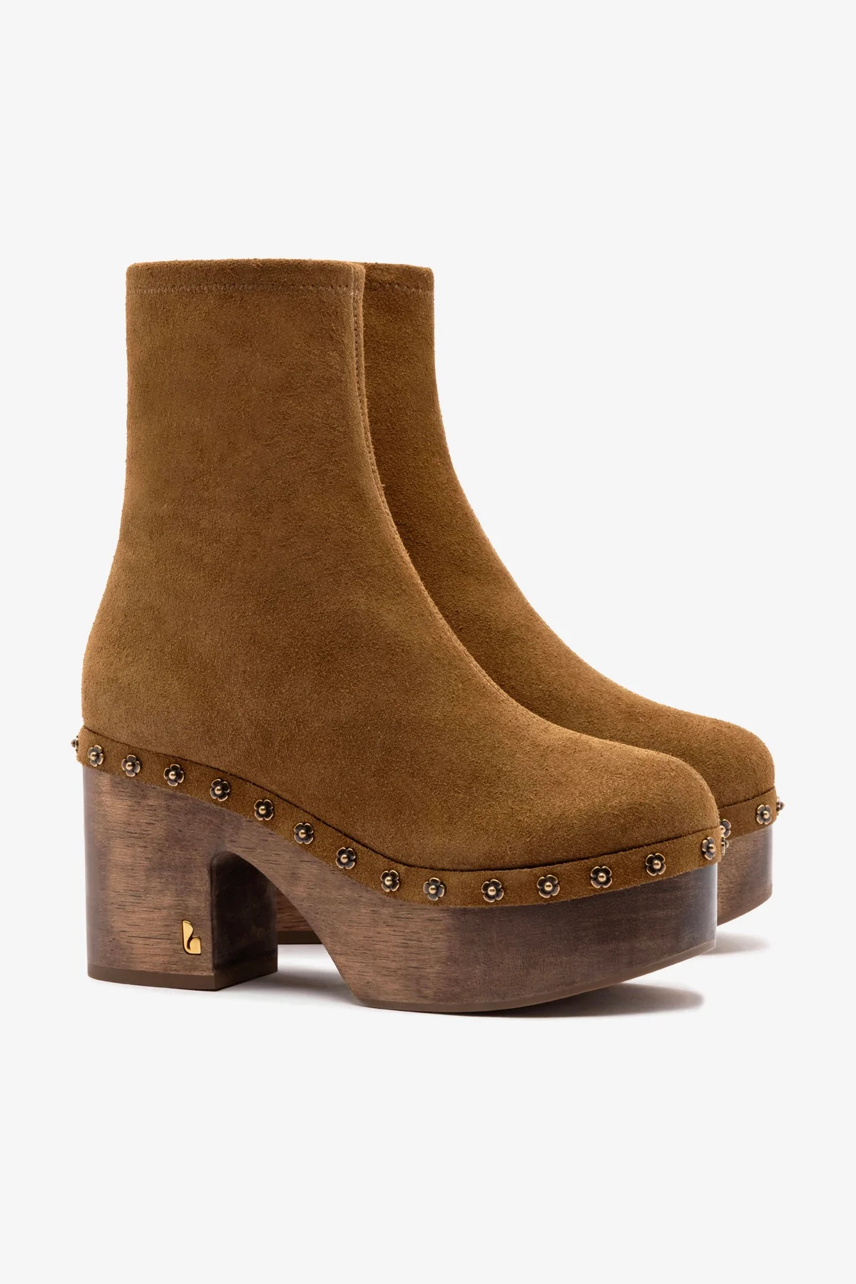 Miso Wooden Platform Boot In Russet Suede