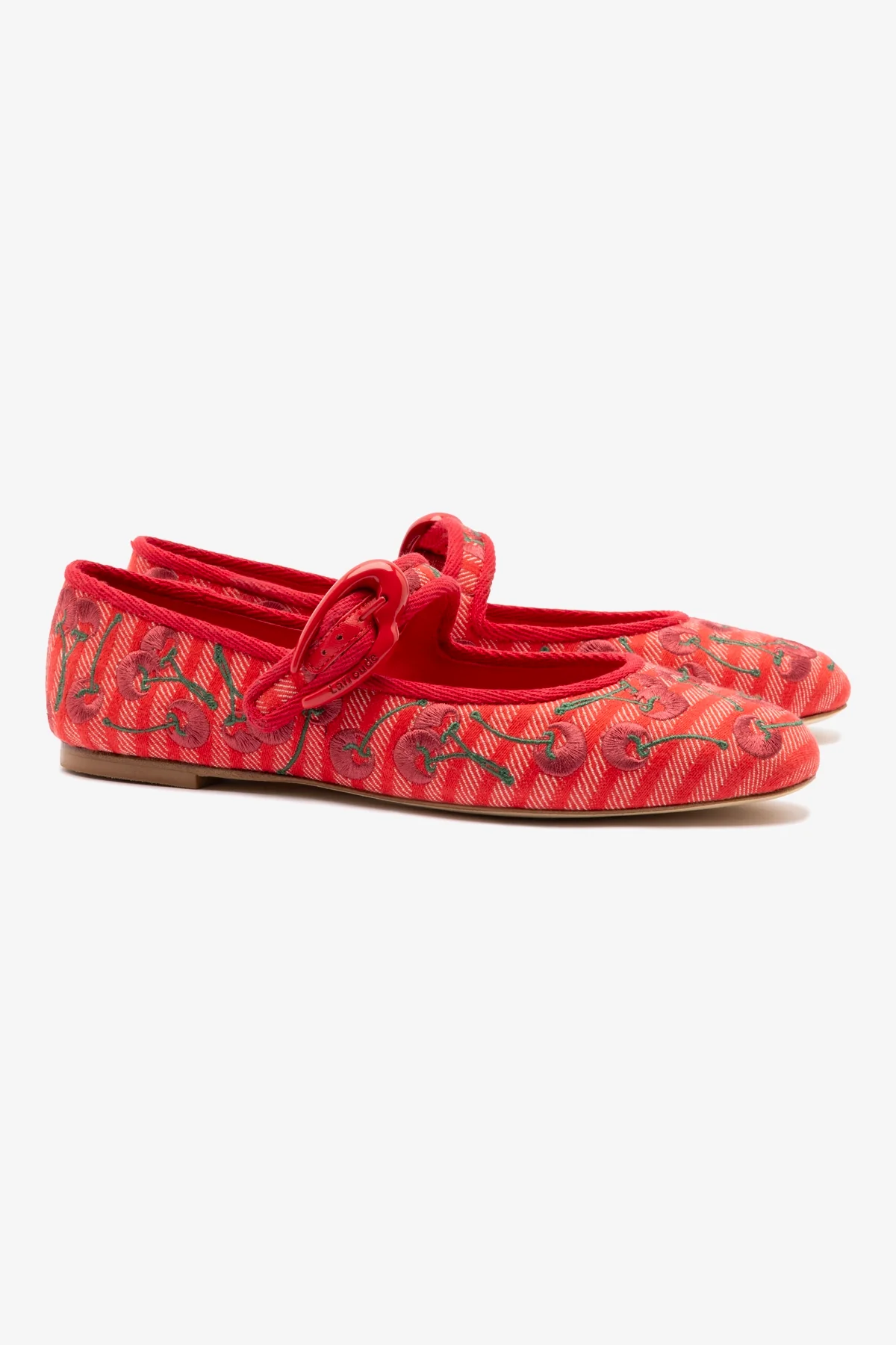 Verona Ballet Flat In Raspberry Striped Fabric and Cherry Embroidery