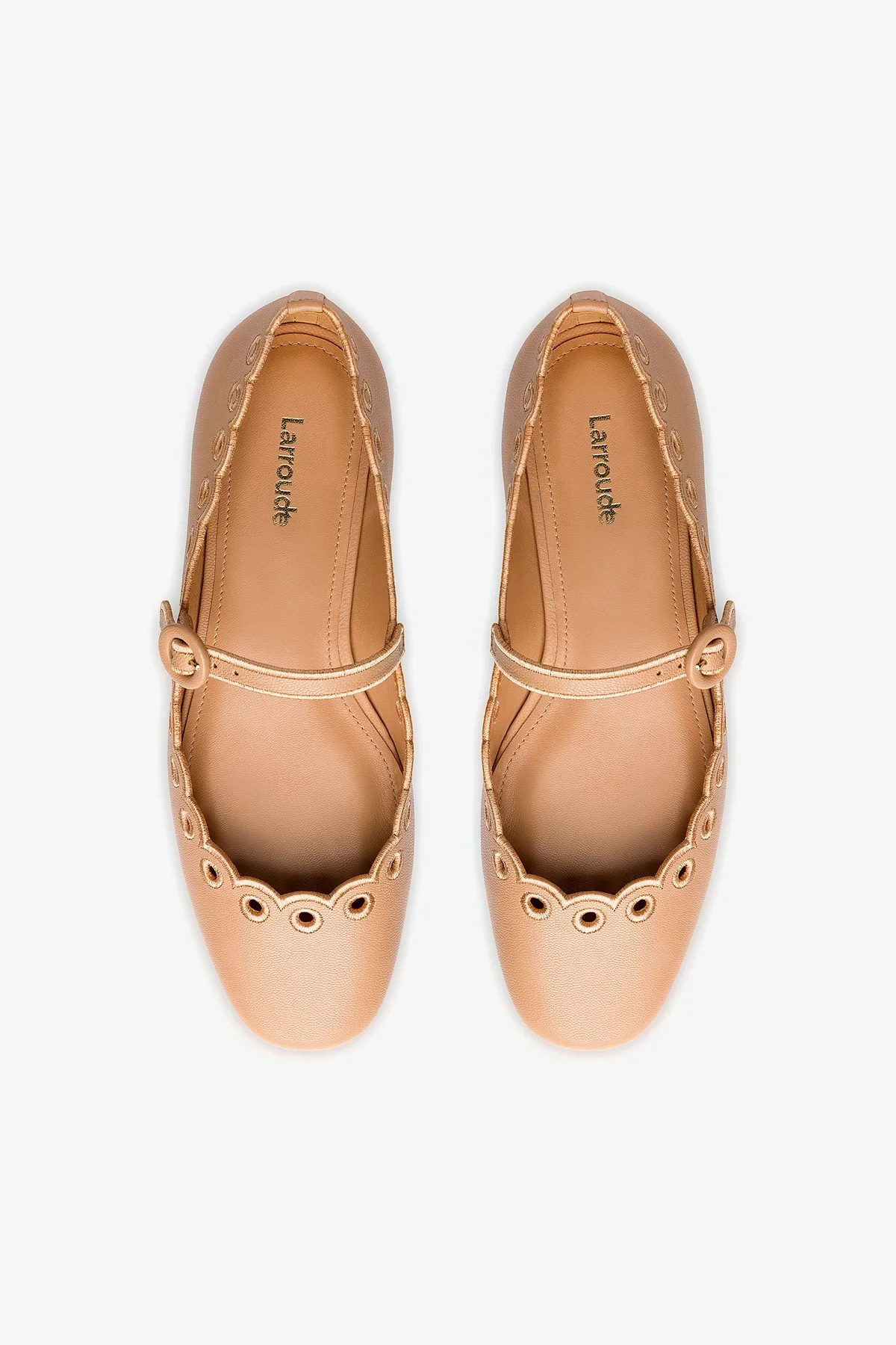 Blair Broderie Ballet Flat In Tan Leather