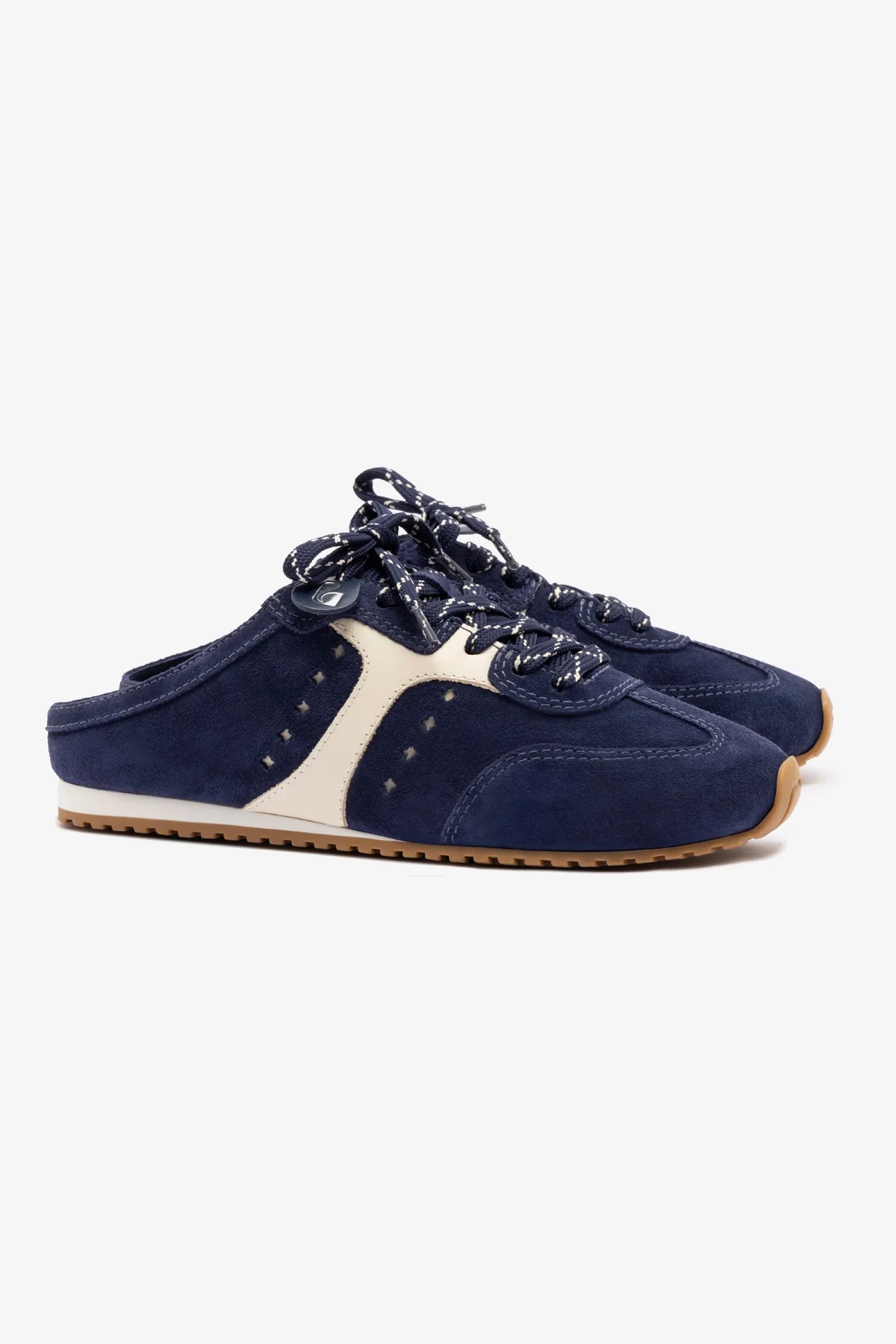 Stella Mule In Navy Suede and Ivory Leather