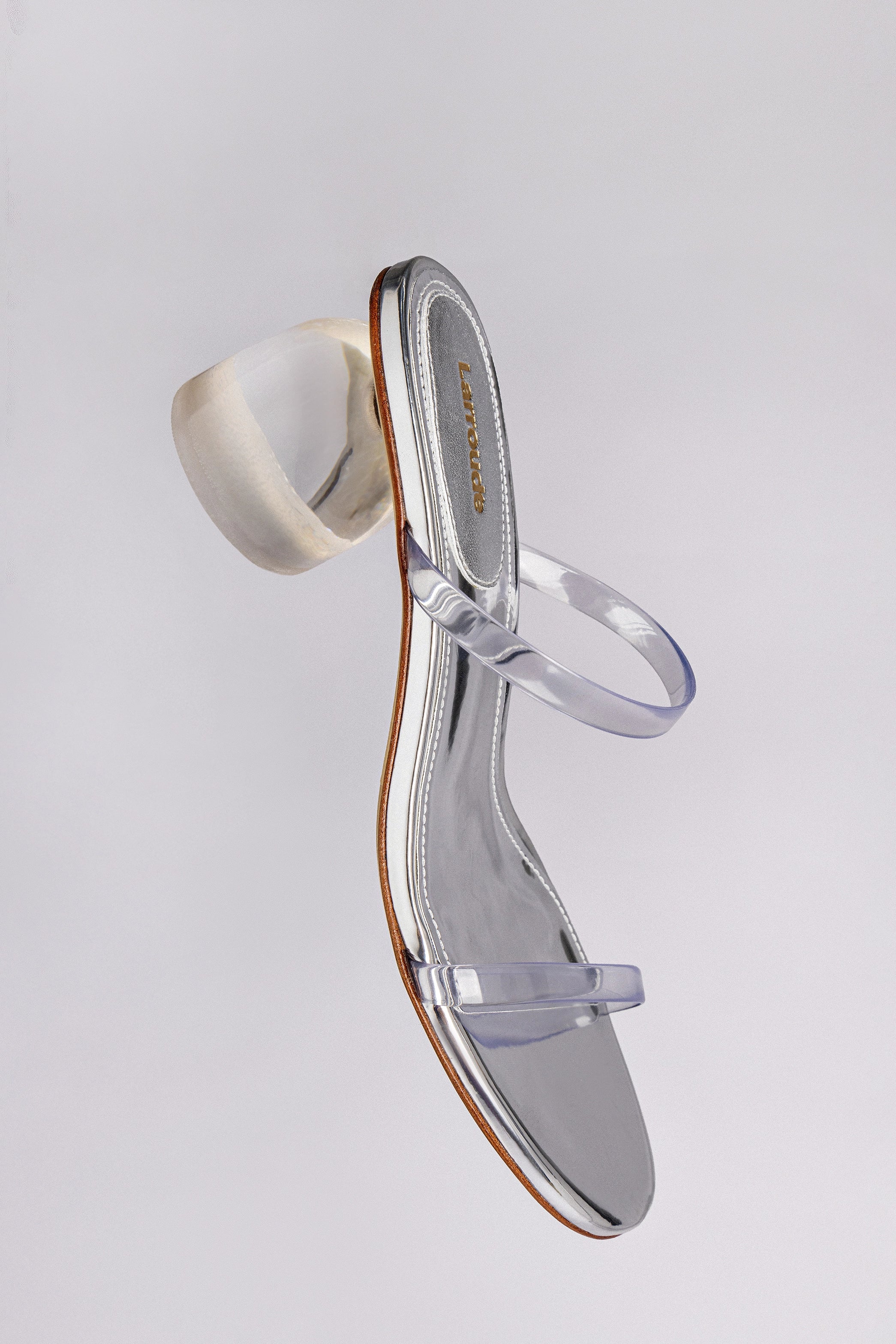 Dew Drop Mule In Silver Specchio and Vinyl