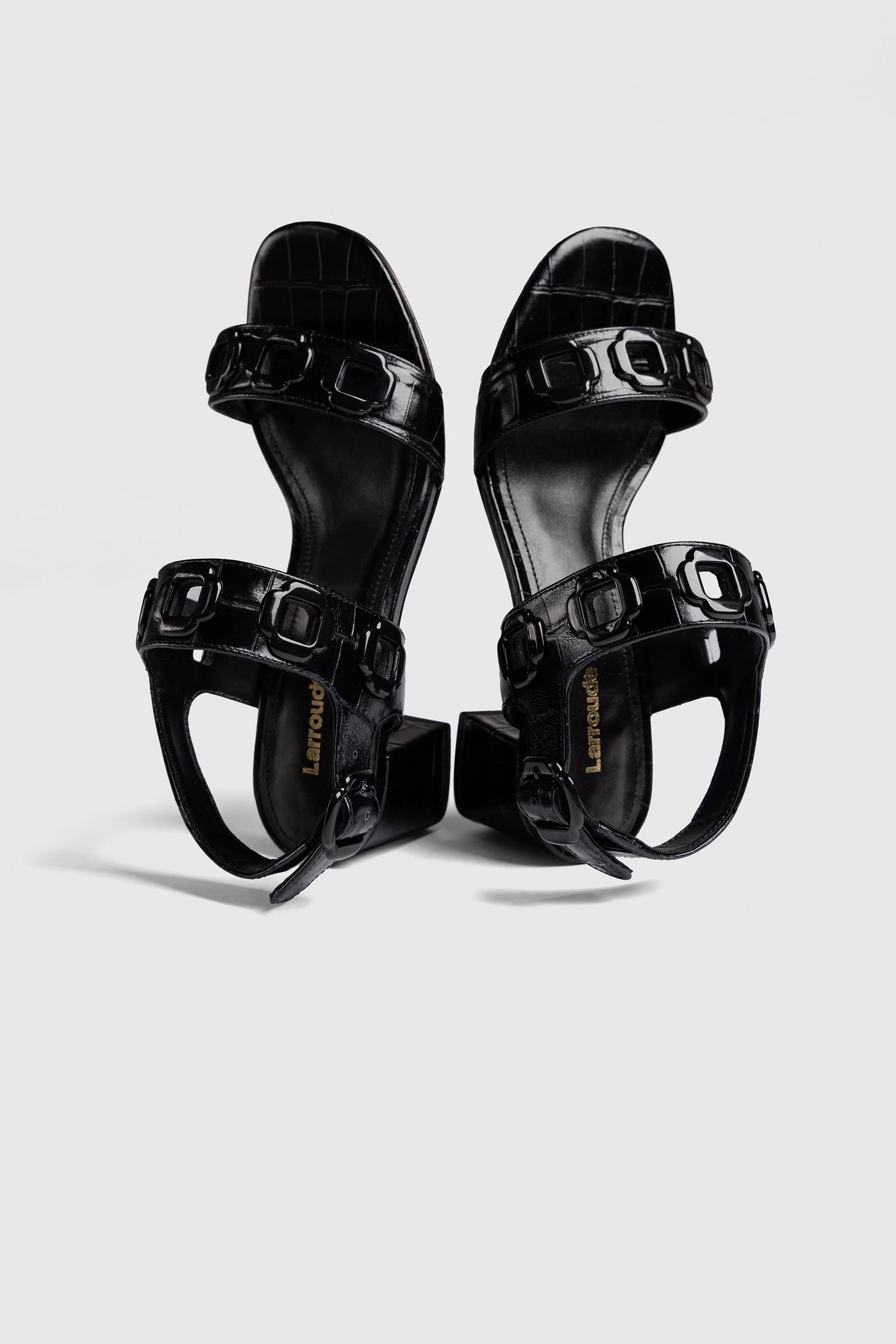 Milan Block Sandal In Black Croc Printed Leather