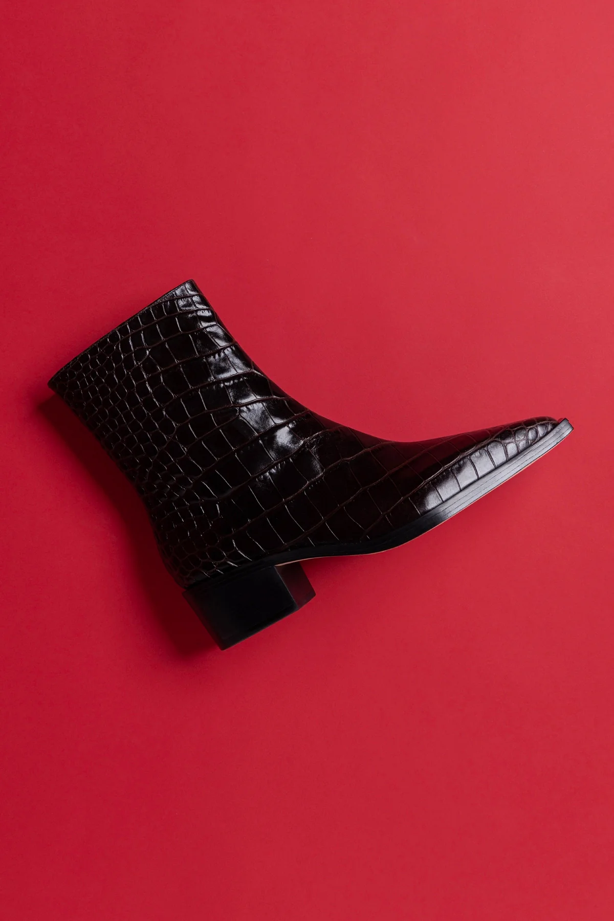 Florencia Low Boot In Croco Brown Leather