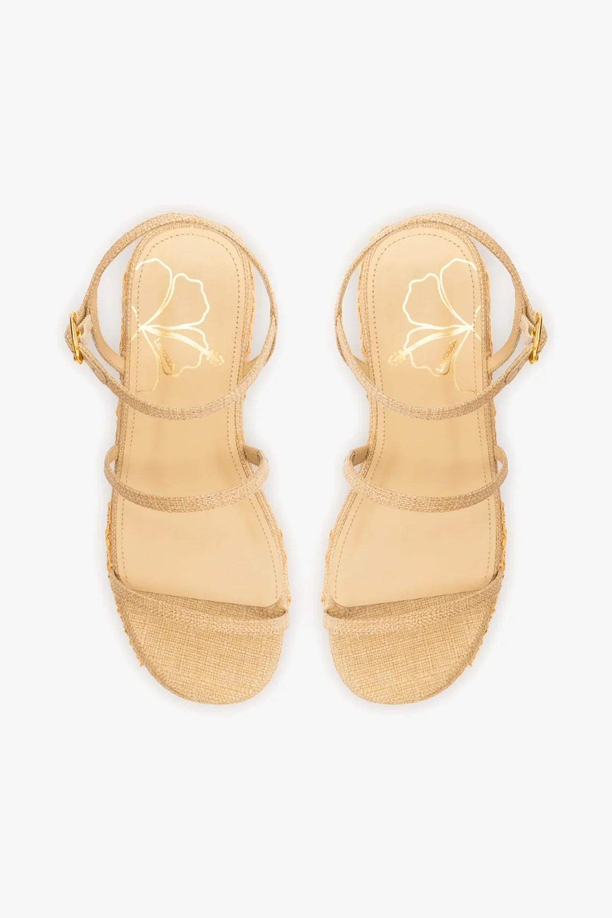 Gio Flatform In Beige Raffia and Hibiscus Embroidery
